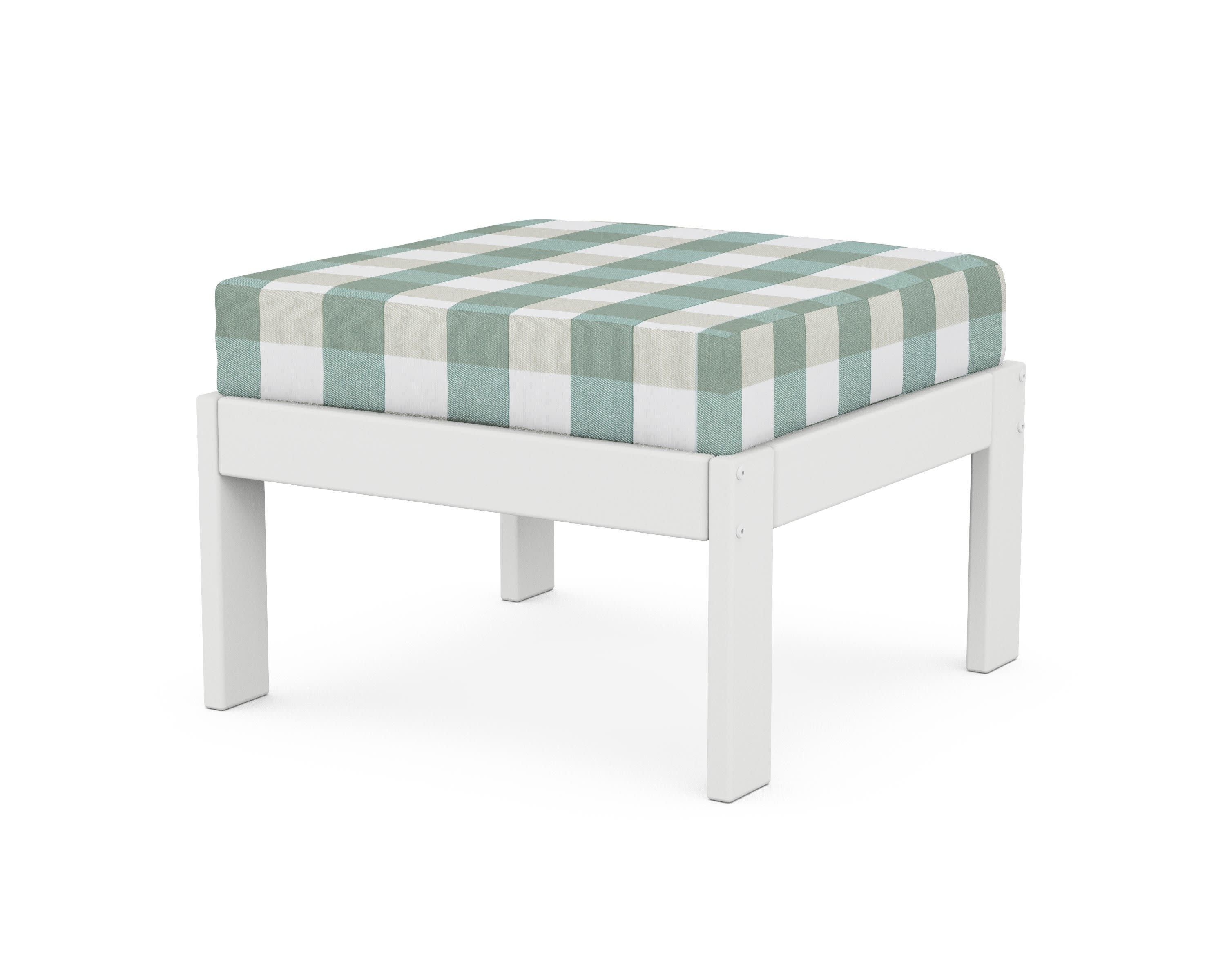 Vineyard Modular Ottoman in White / Buffalo Plaid Glacier Spa