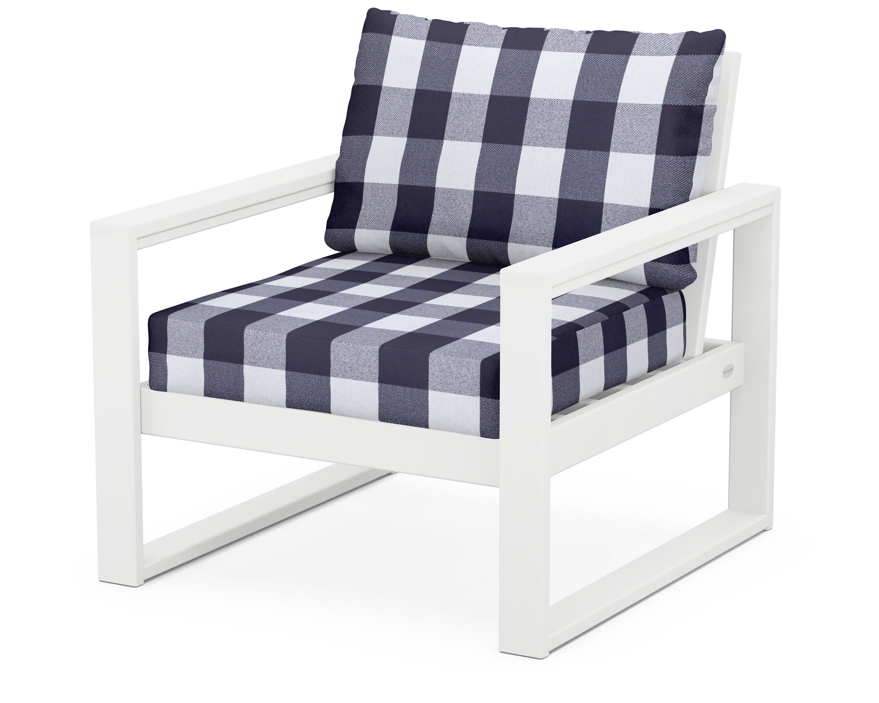 EDGE Club Chair in White / Buffalo Plaid Navy