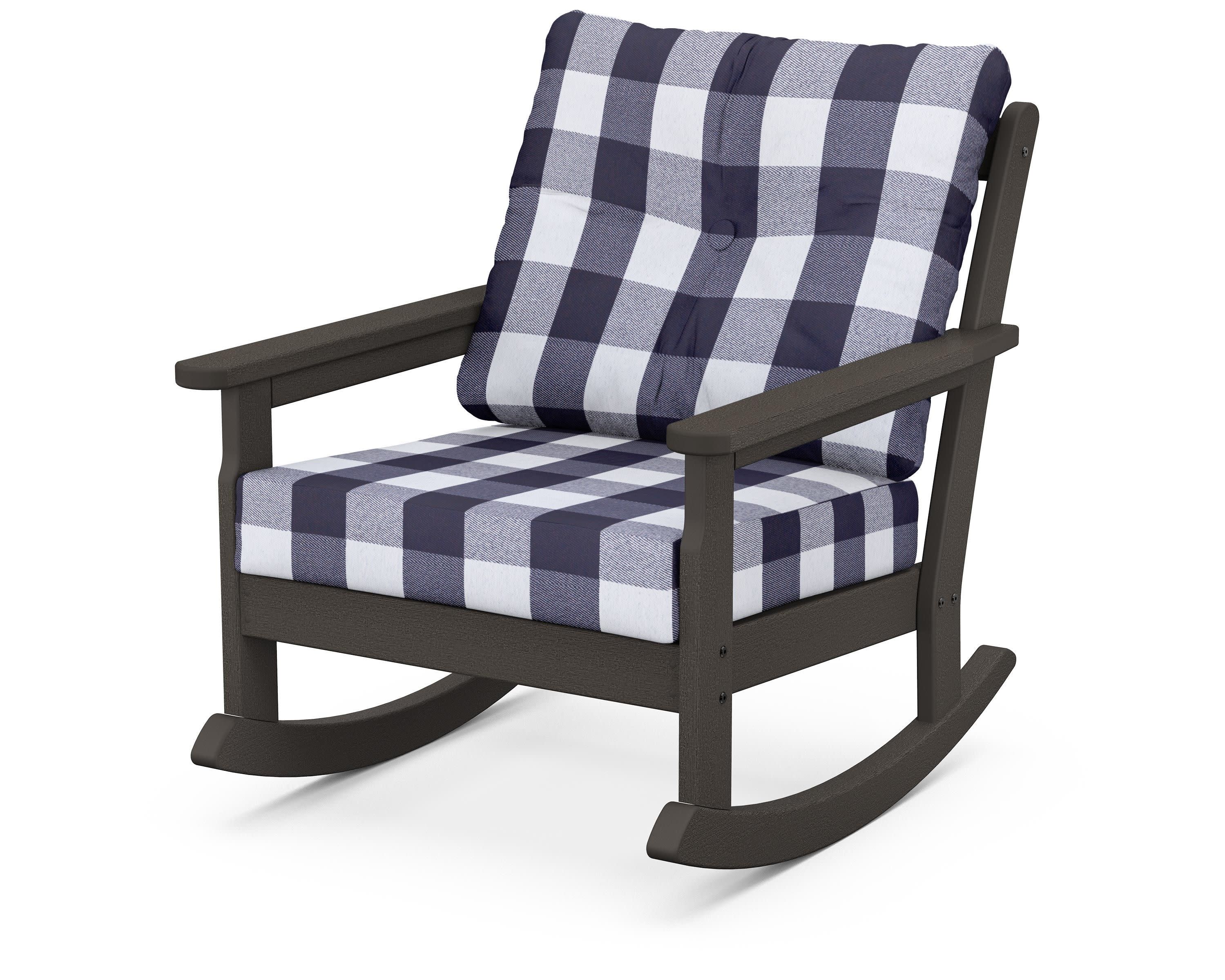 Vineyard Deep Seating Rocking Chair in Vintage Coffee / Buffalo Plaid Navy