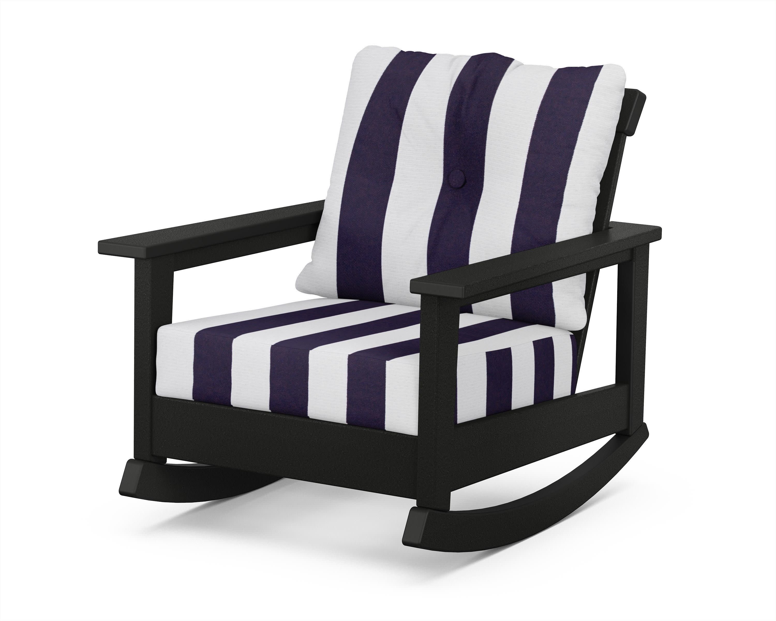 Prescott Deep Seating Rocking Chair in Black / Cabana Stripe Navy