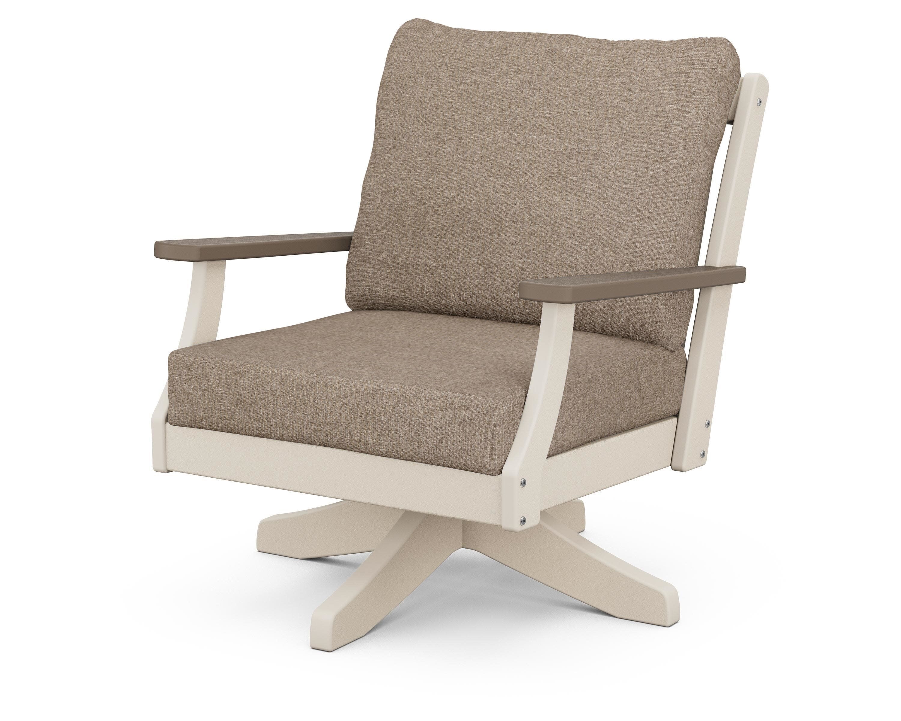 Braxton Deep Seating Swivel Chair in Sand / Kona / Spiced Burlap