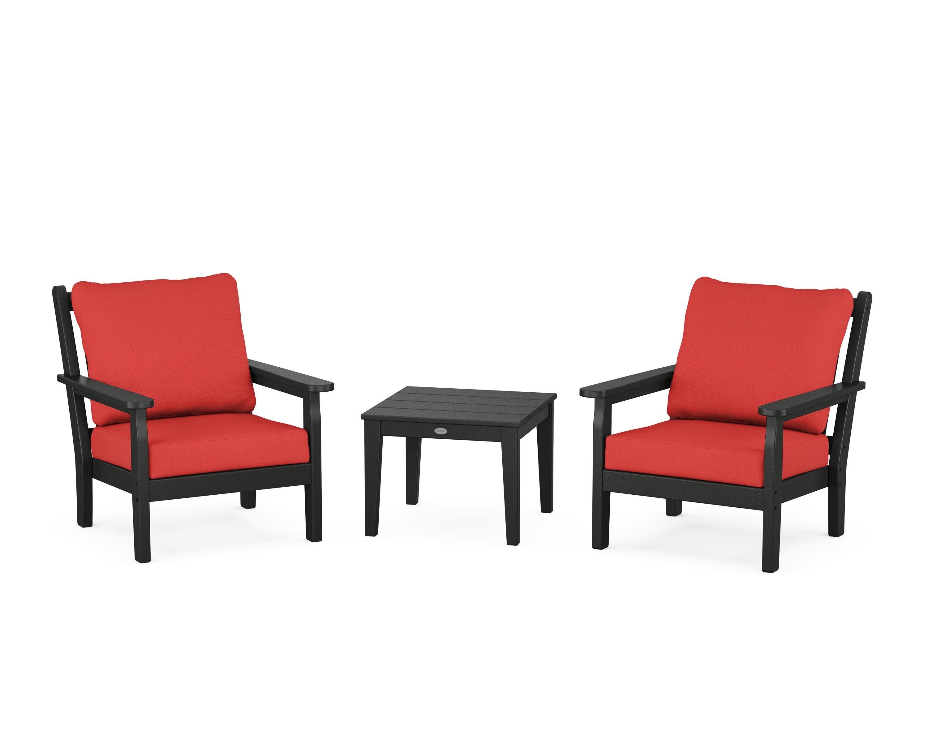 Chippendale 3-Piece Deep Seating Set in Black / Crimson Linen