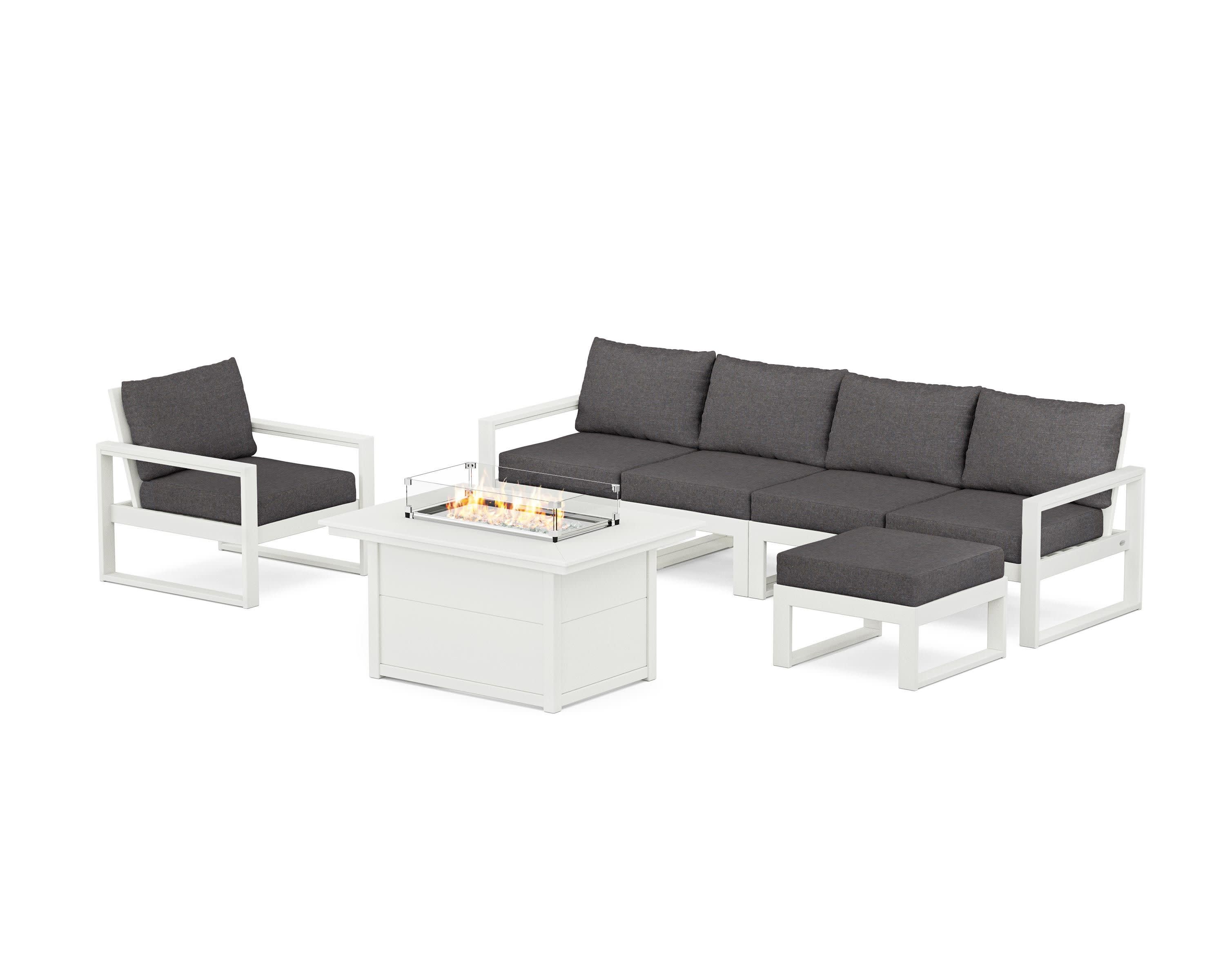 EDGE Sectional Lounge and Fire Pit Set in Vintage White / Ash Charcoal