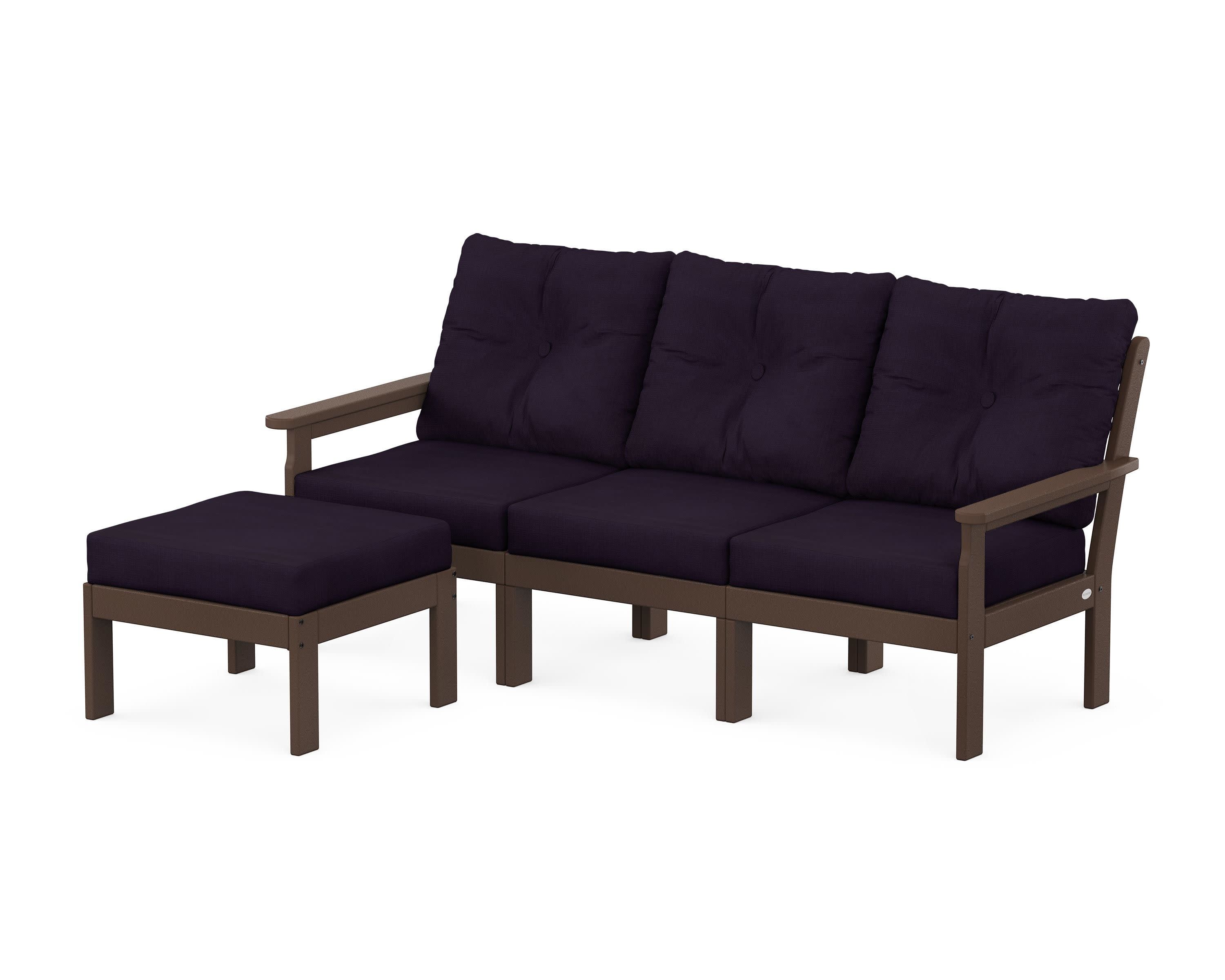 Vineyard 4-Piece Sectional with Ottoman in Mahogany / Navy Linen