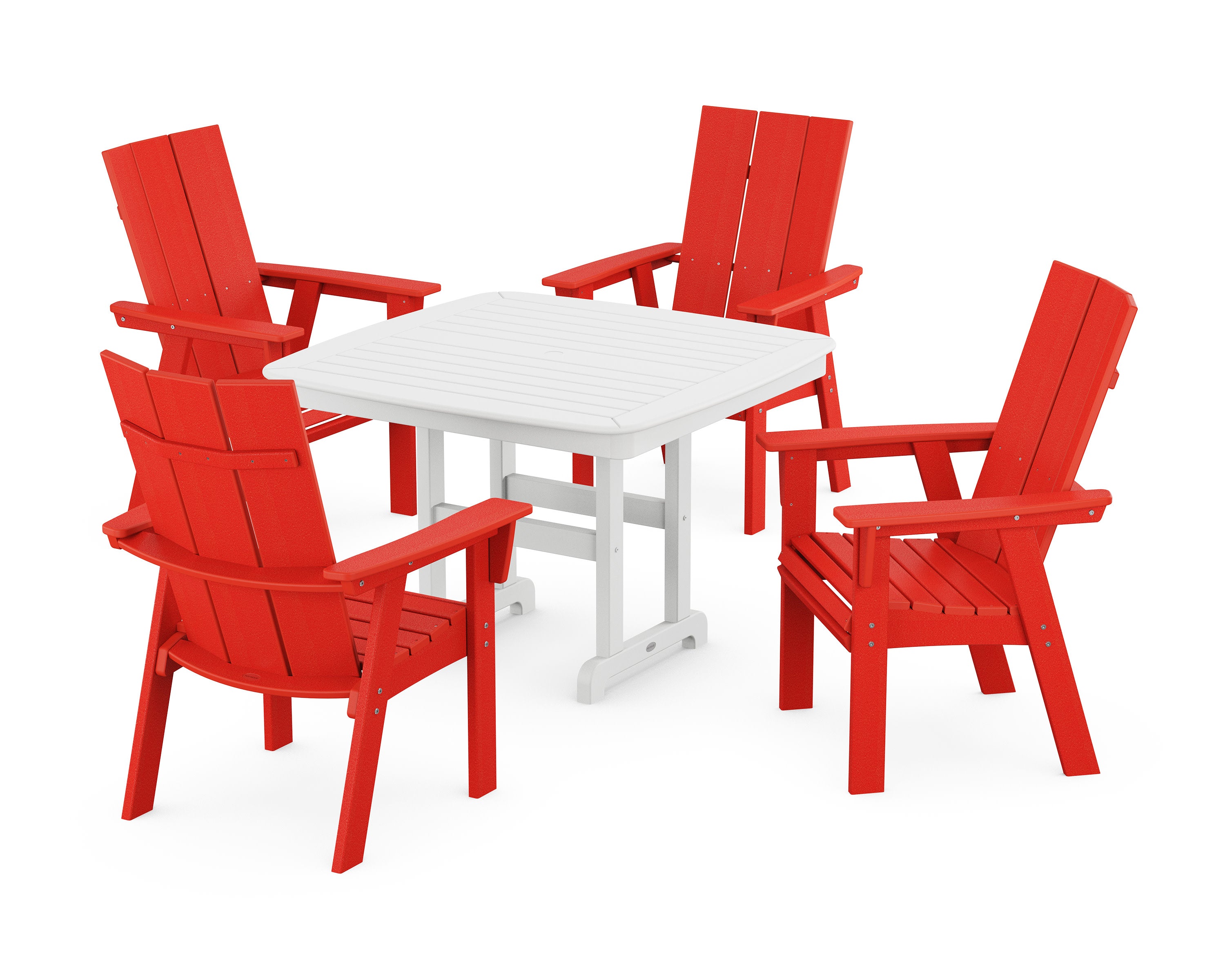 Modern Curveback Adirondack 5-Piece Dining Set in Sunset Red / White