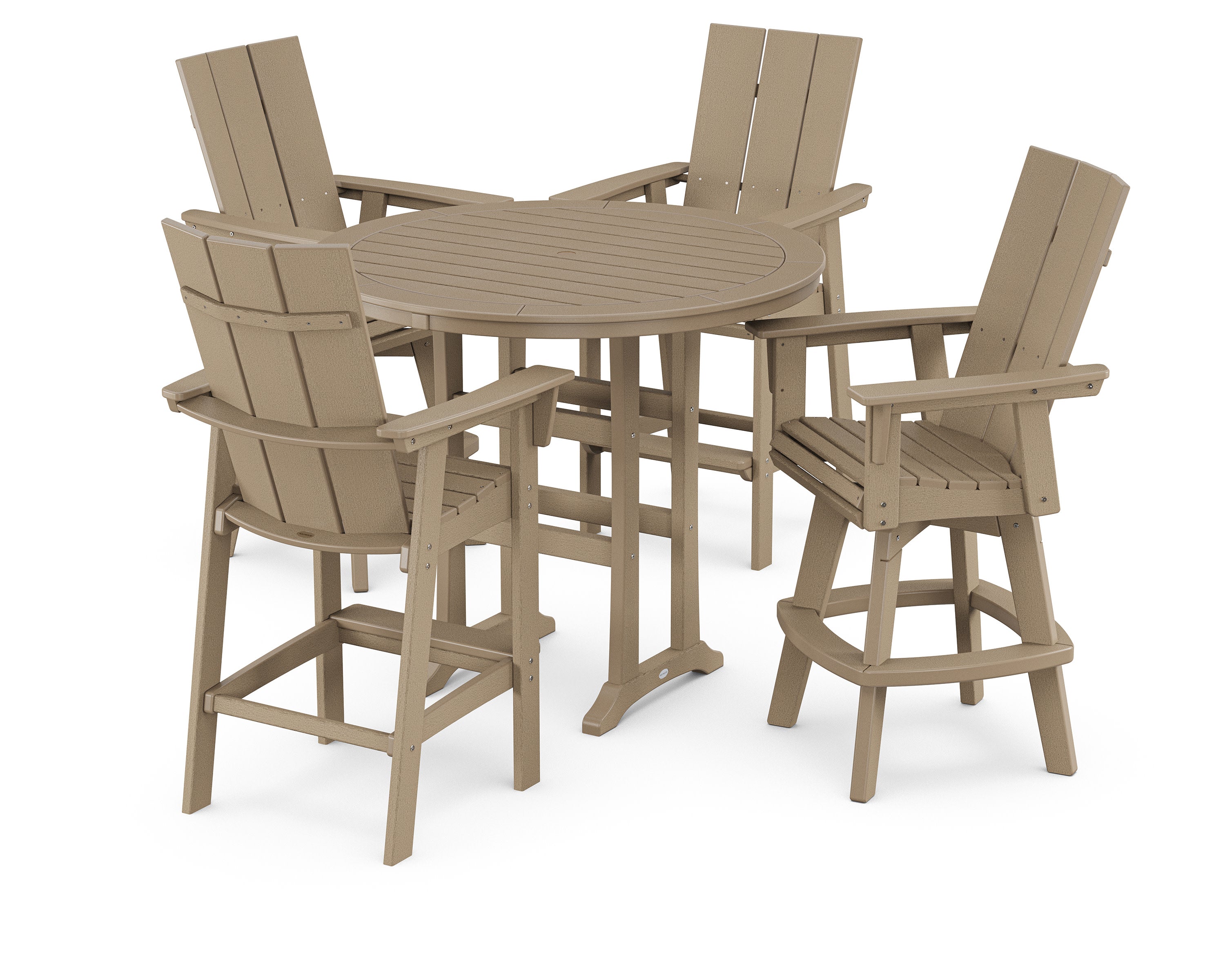 Modern Adirondack 5-Piece Nautical Trestle Round Bar Set with Swivels in Vintage Sahara