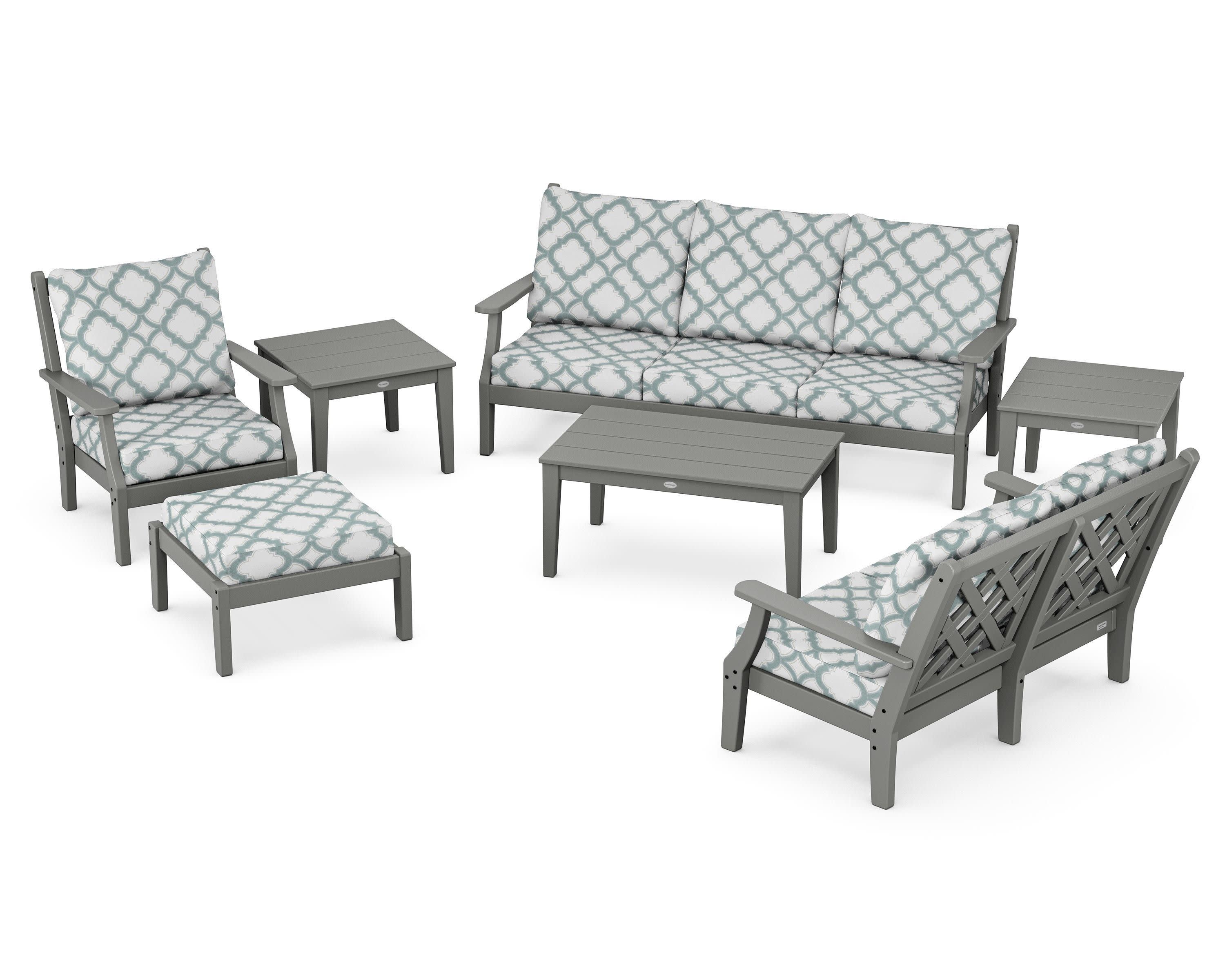 Wovendale 7-Piece Deep Seating Set in Slate Grey / Trellis Glacier Spa