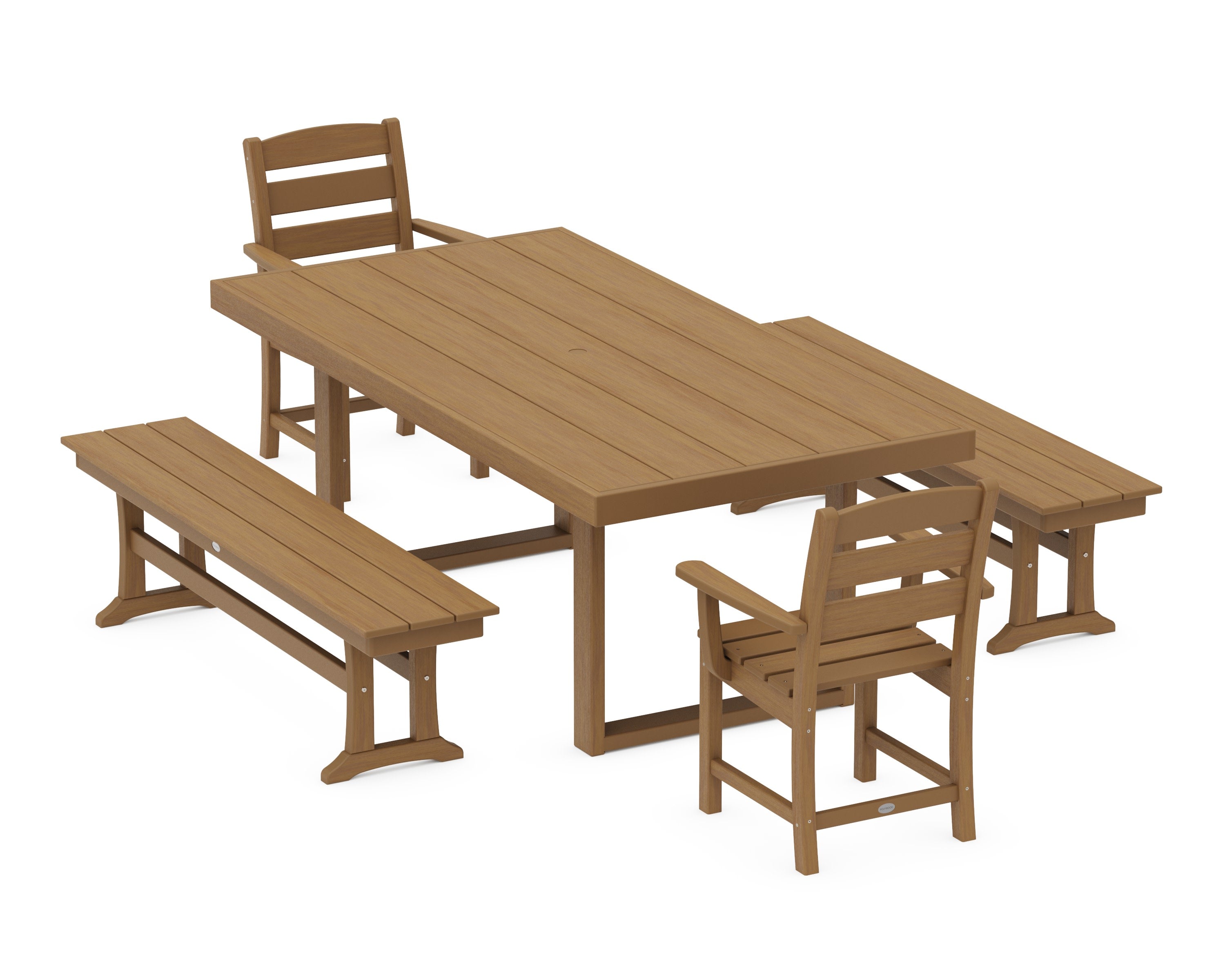 Lakeside 5-Piece Dining Set with Benches in Natural