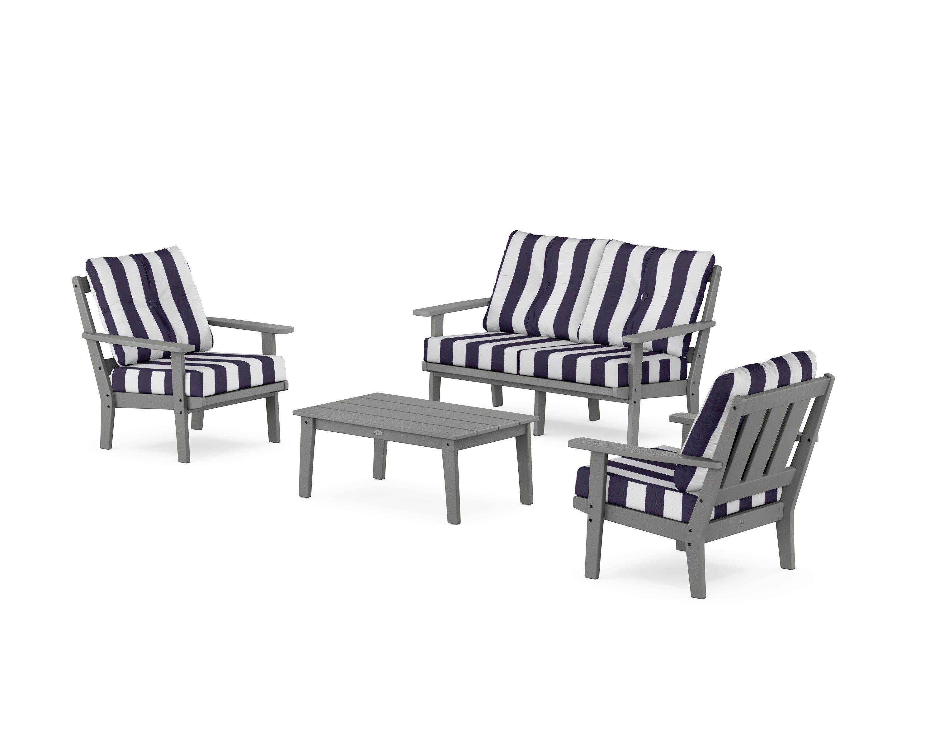 Oxford 4-Piece Deep Seating Set with Loveseat in Slate Grey / Cabana Stripe Navy