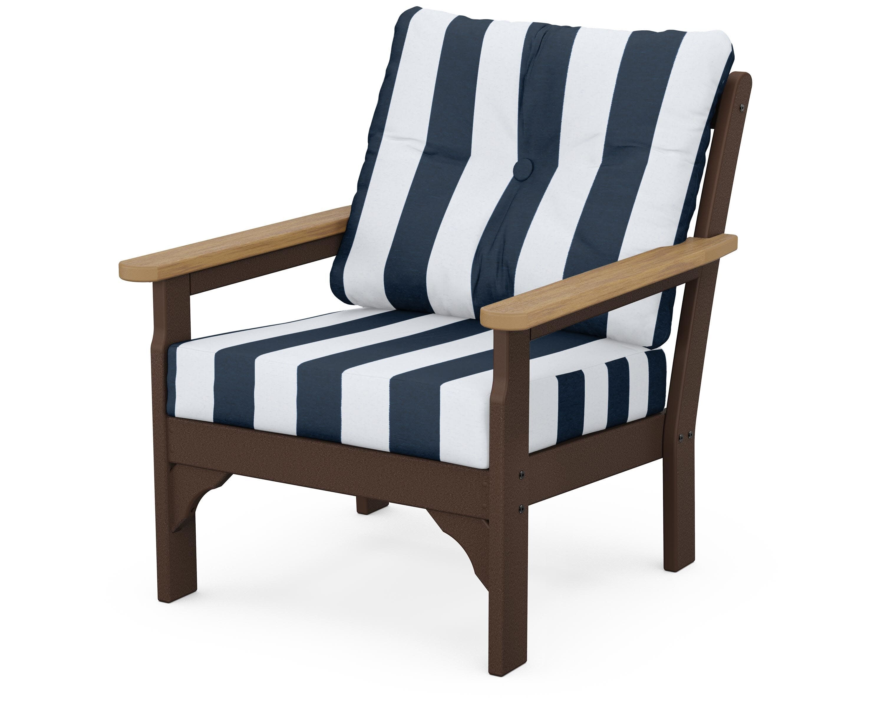 Vineyard Deep Seating Chair in Mahogany / Natural / Cabana Stripe Marine Indigo