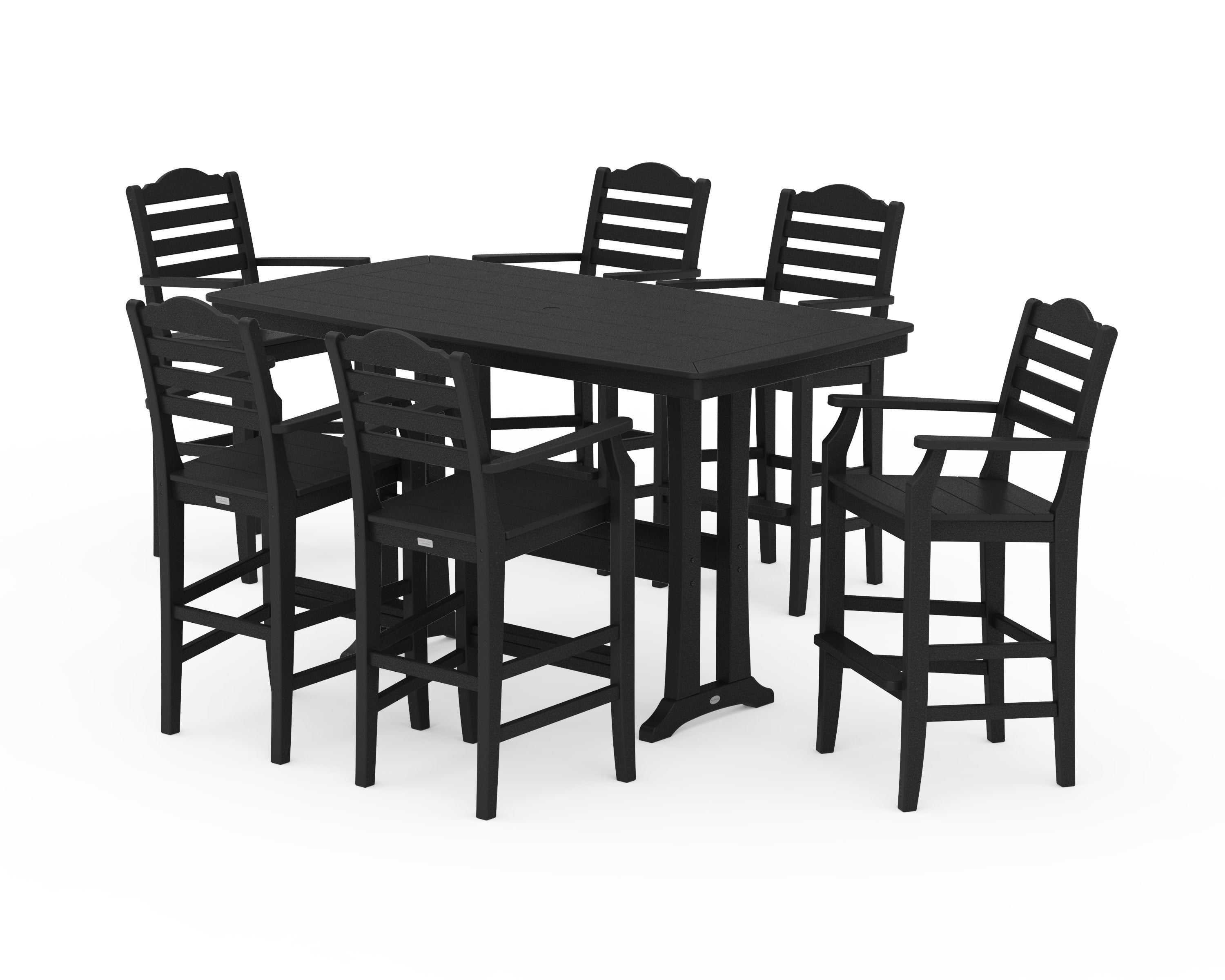 Savannah Arm Chair 7-Piece Bar Set with Trestle Legs in Black