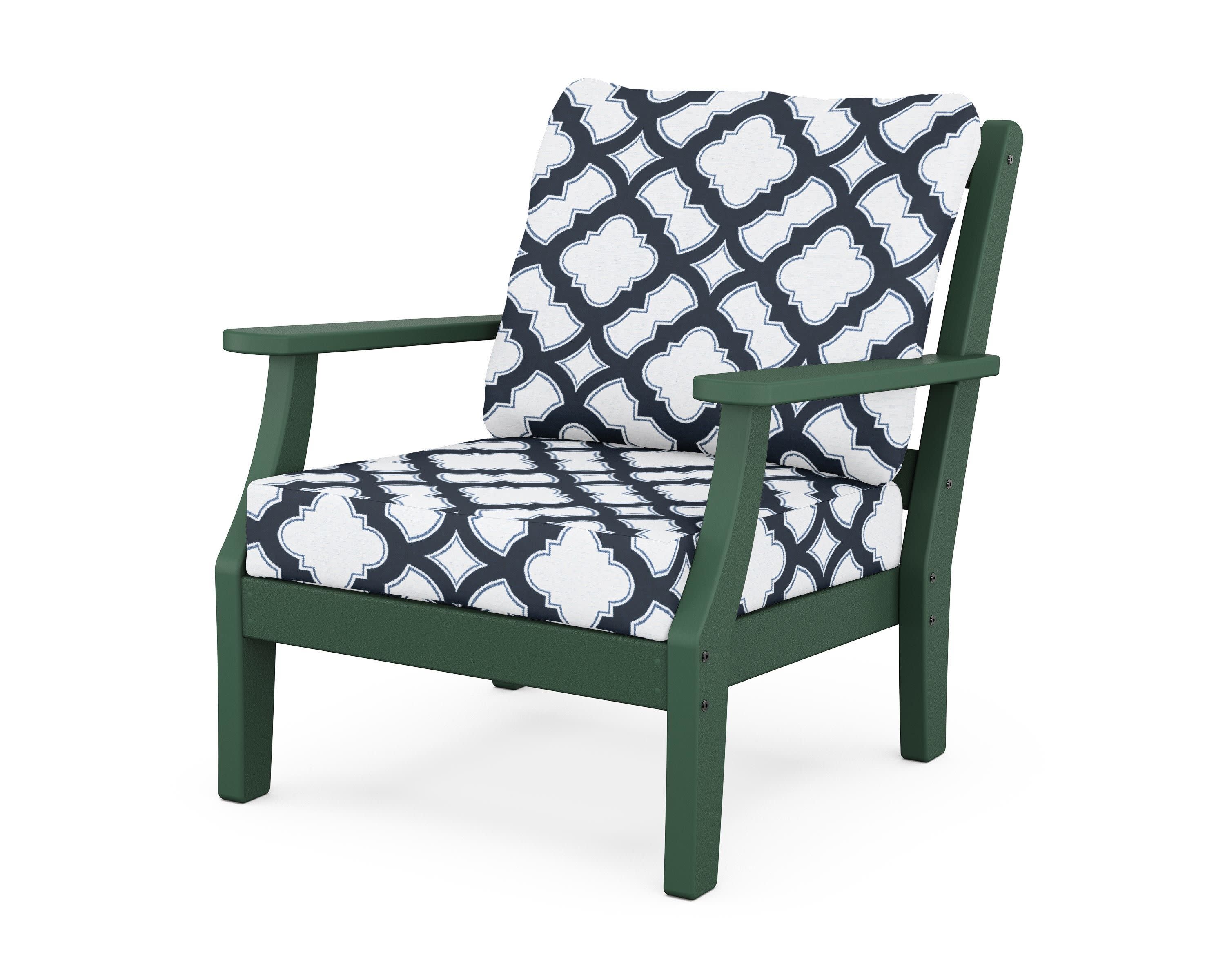 Chinoiserie Deep Seating Chair in Green / Trellis Marine Indigo
