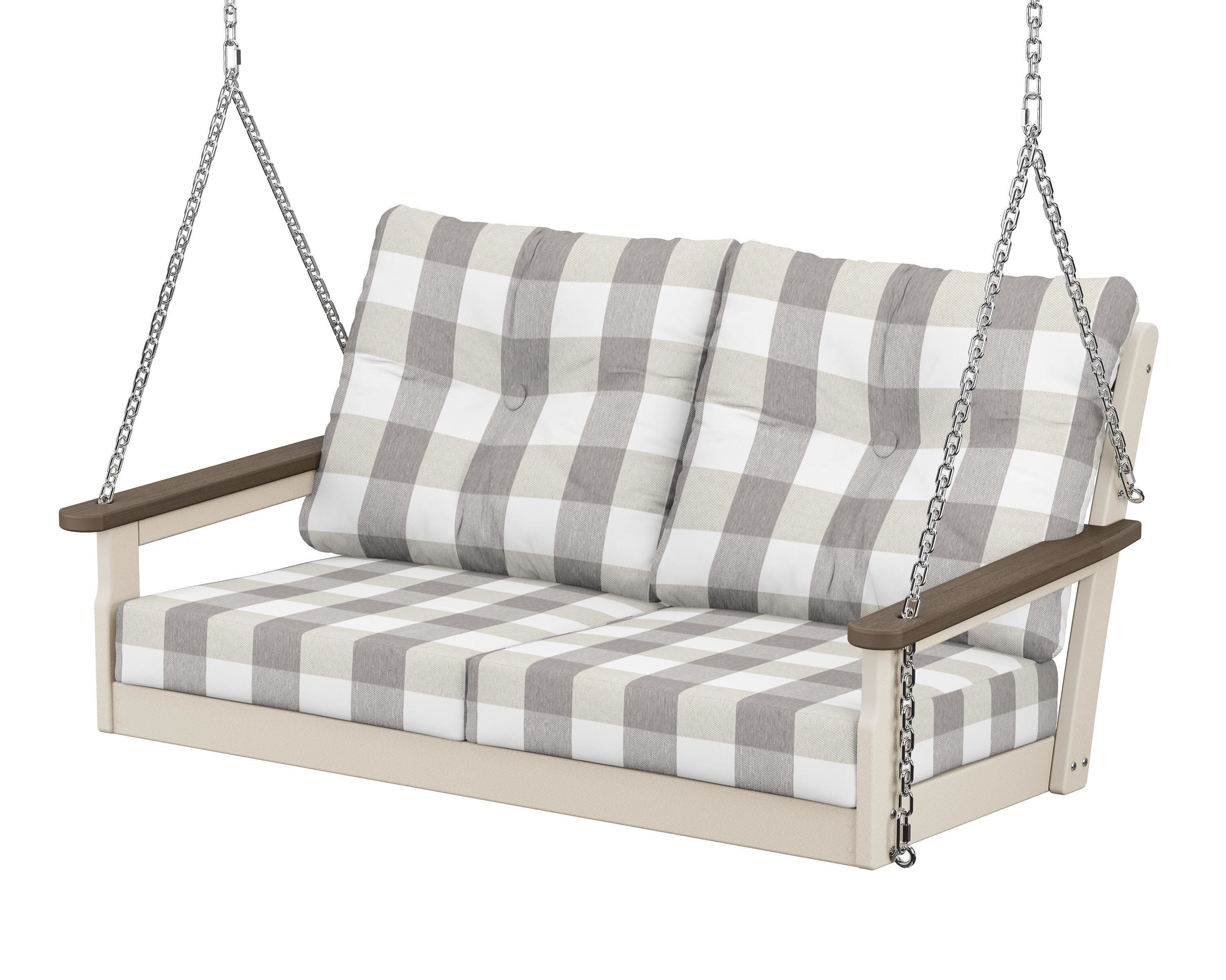 Vineyard Deep Seating Swing in Sand / Kona / Buffalo Plaid Grey Mist