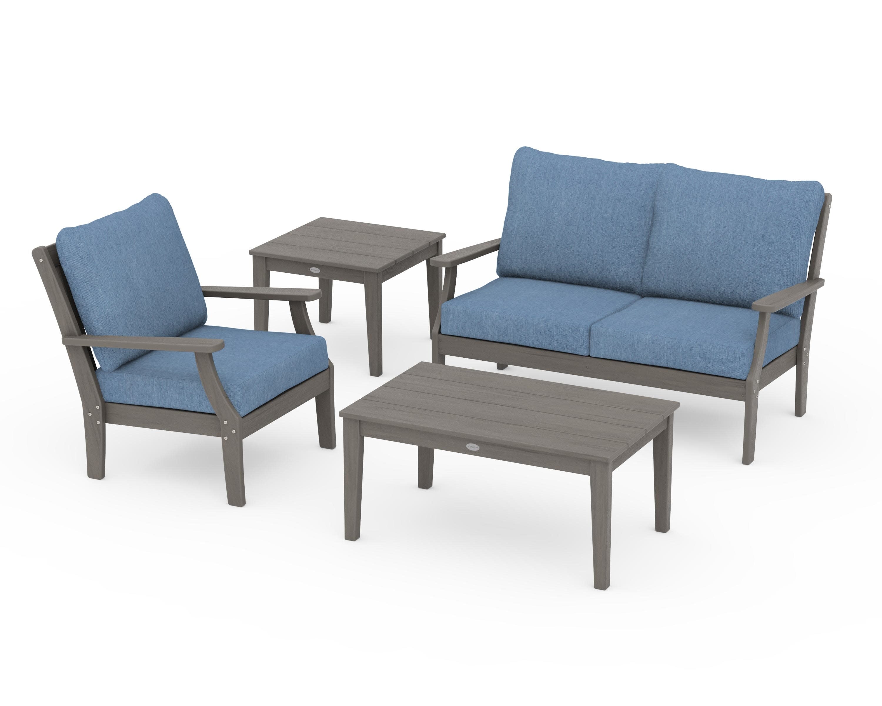 Braxton 4-Piece Deep Seating Set in Driftwood / Sky Blue