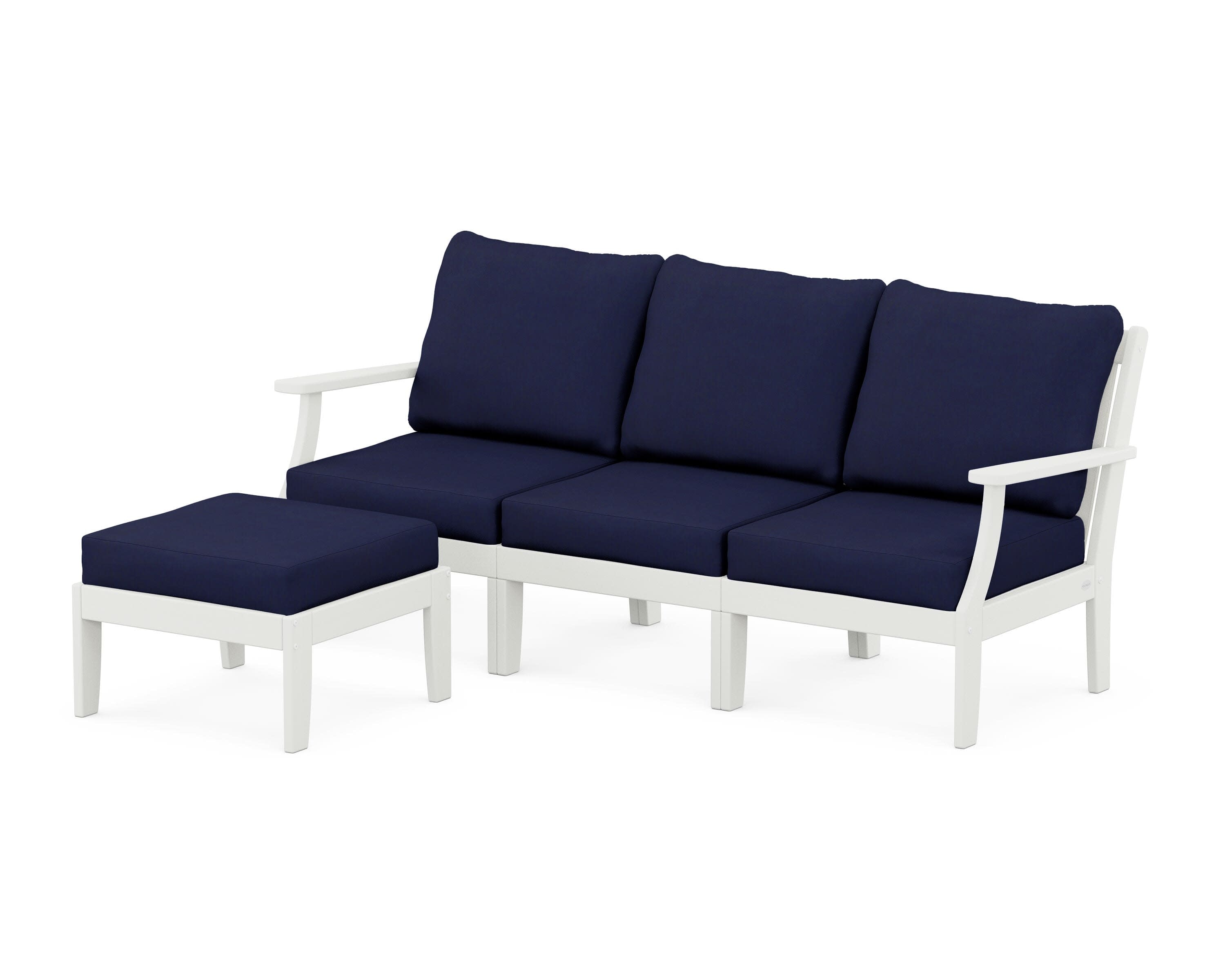 Braxton Modular 4-Piece Deep Seating Set with Ottoman in Vintage White / Navy