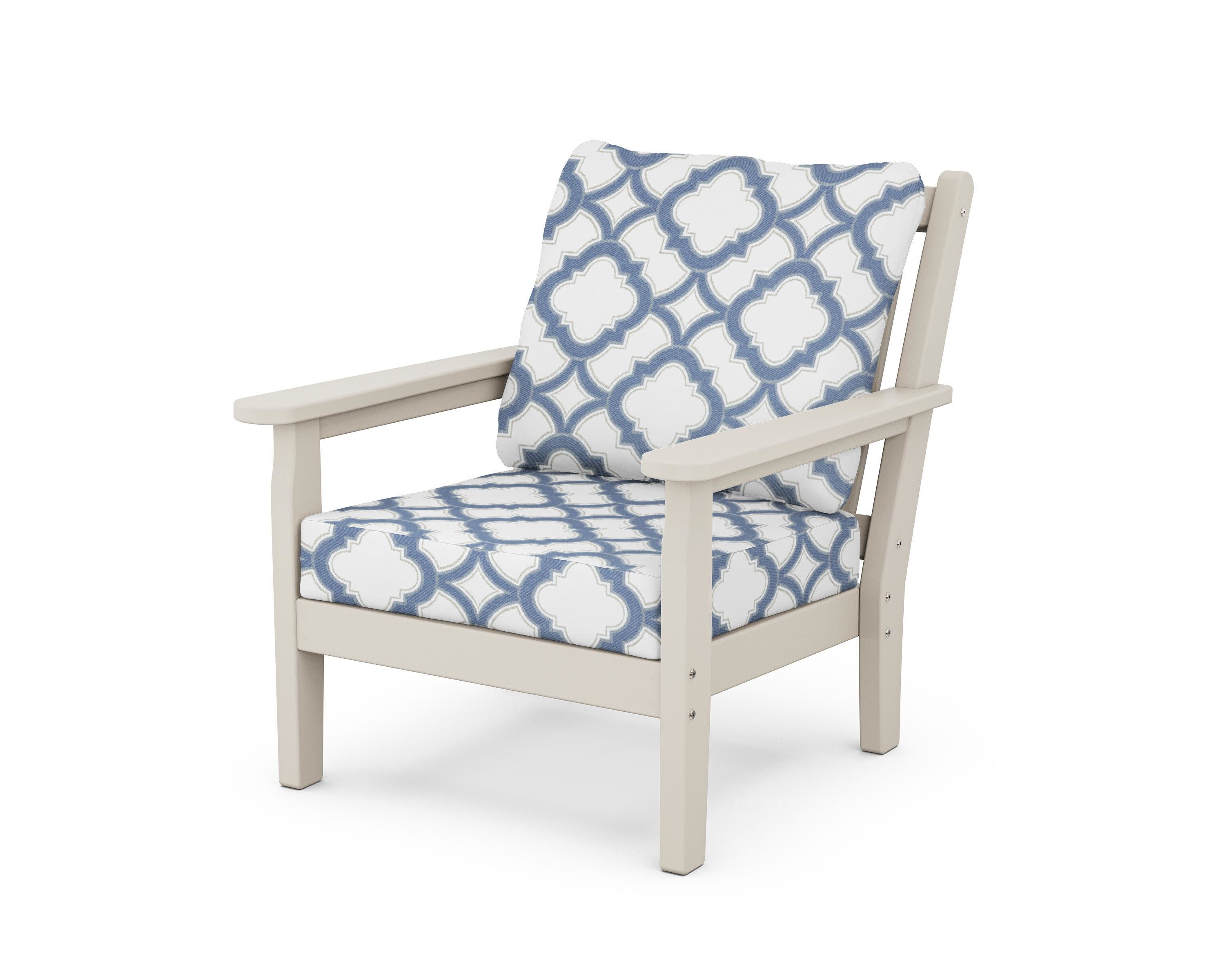 Chippendale Deep Seating Chair in Sand / Trellis Sky Blue