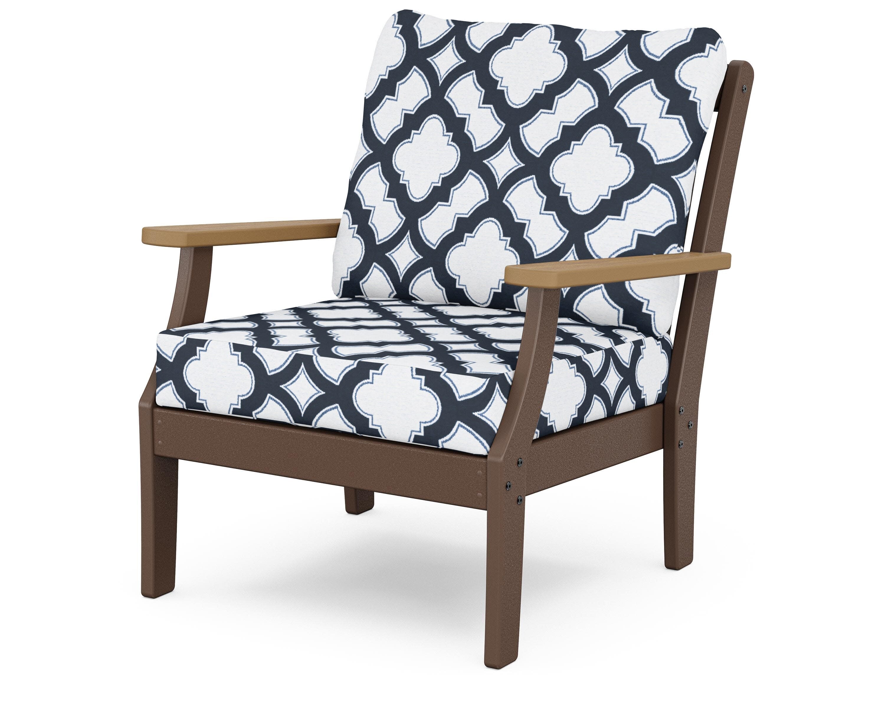 Braxton Deep Seating Chair in Mahogany / Natural / Trellis Marine Indigo