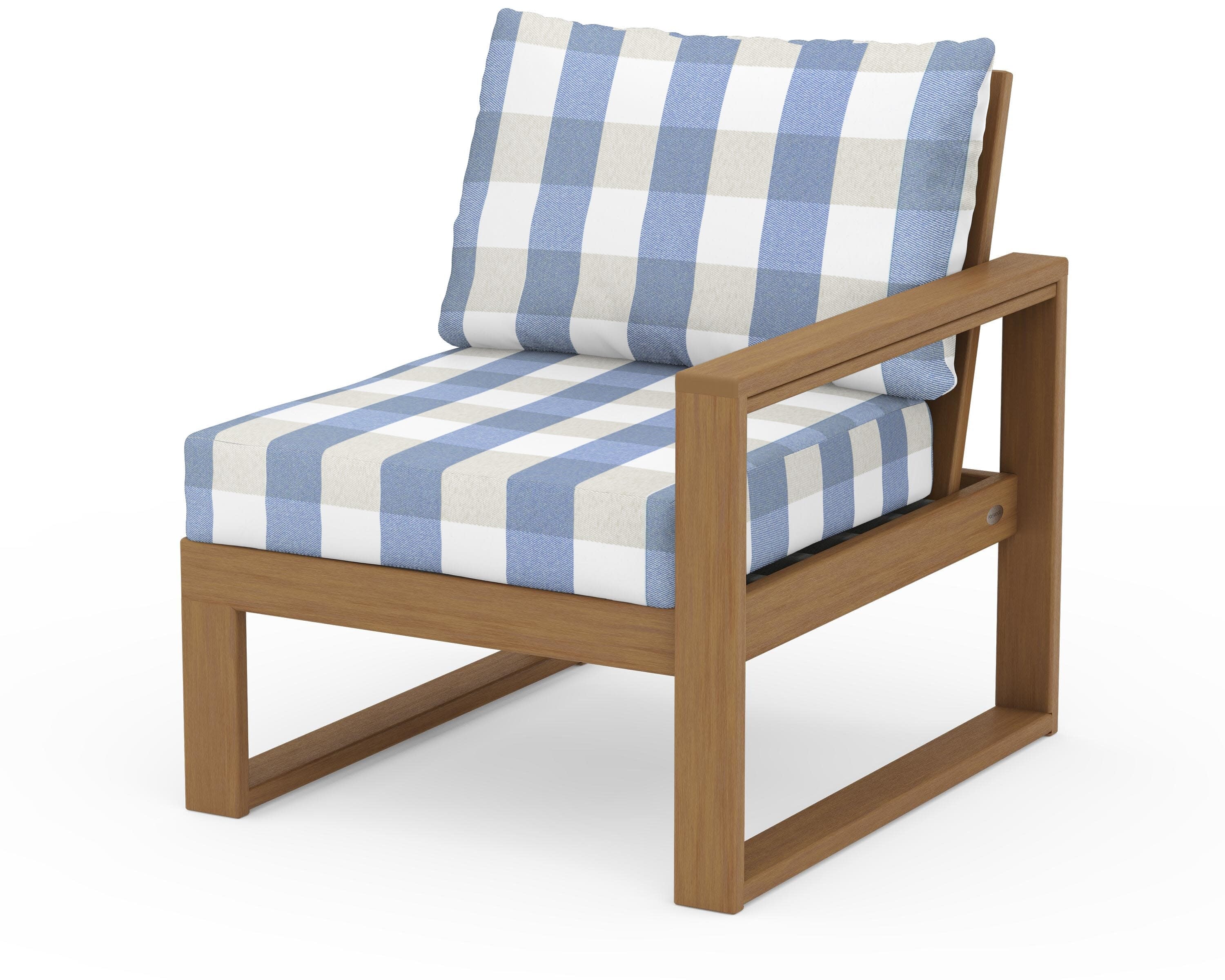 EDGE Modular Right Arm Chair in Natural / Buffalo Plaid Sky Blue