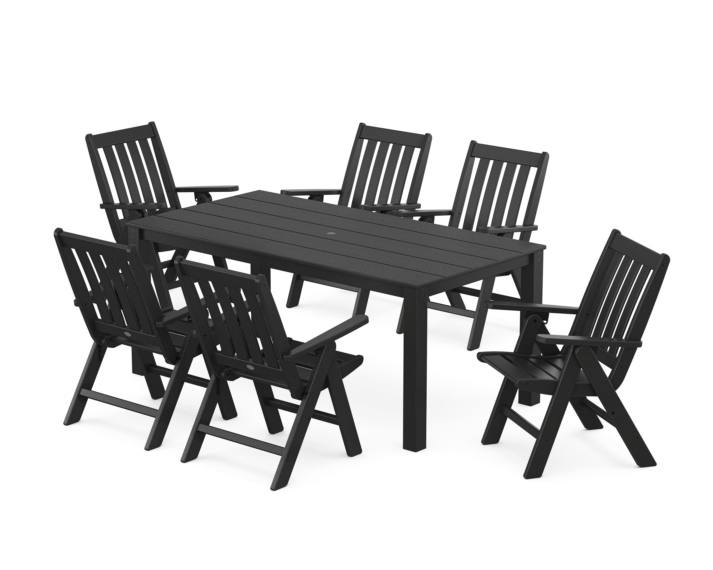 Vineyard Folding Chair 7-Piece Parsons Dining Set in Black
