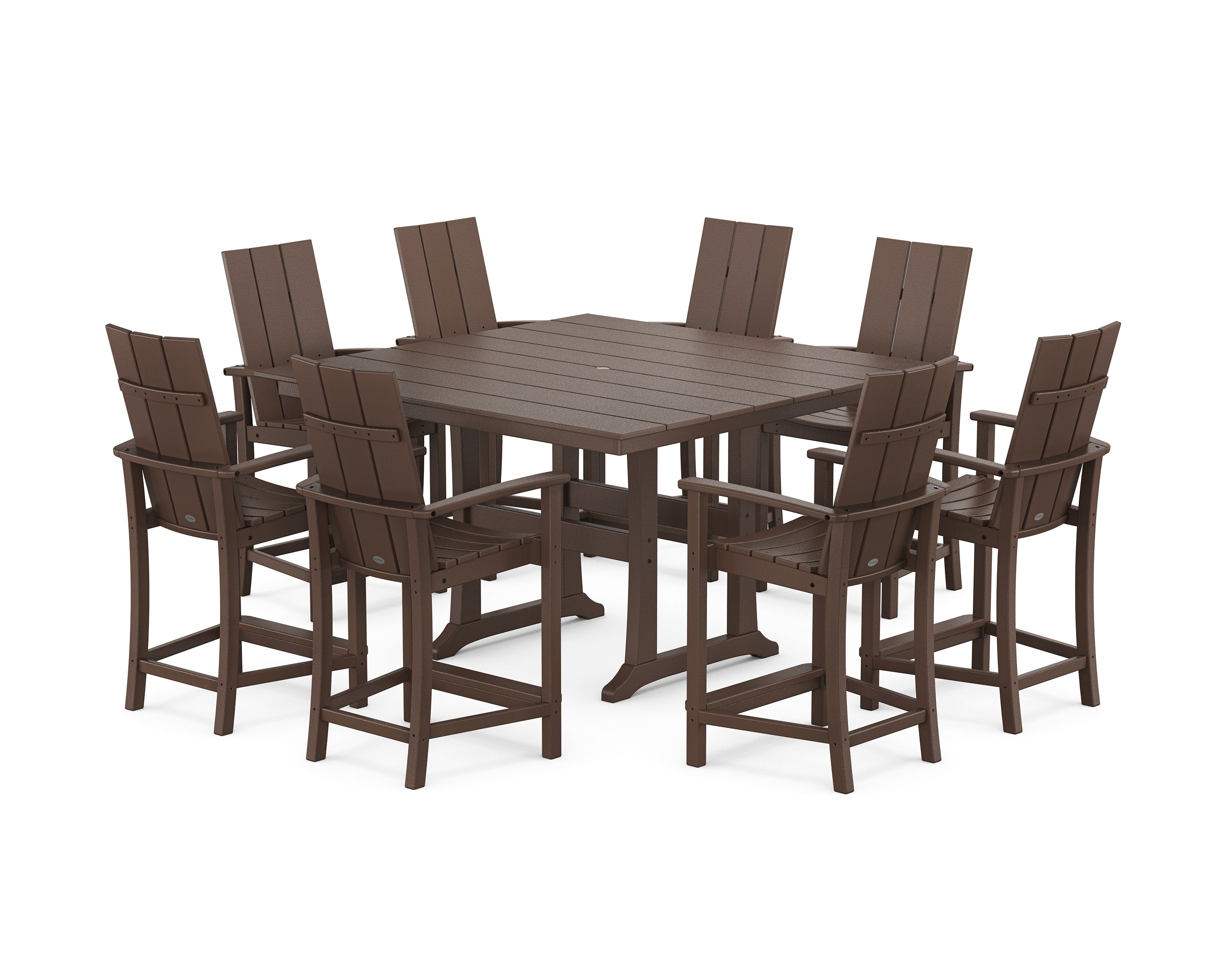 Modern Adirondack 9-Piece Farmhouse Trestle Counter Set in Mahogany