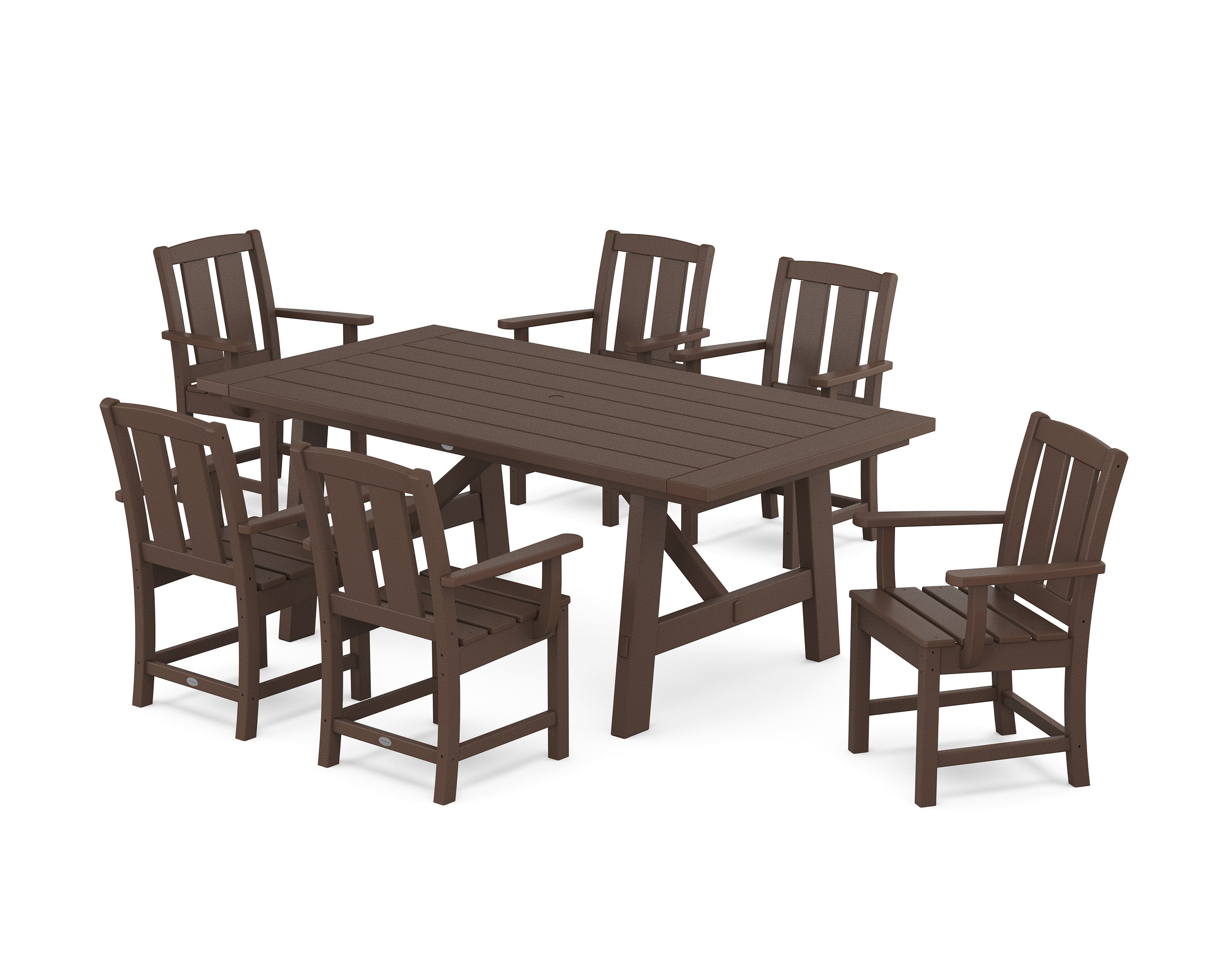 Mission Arm Chair 7-Piece Rustic Farmhouse Dining Set in Mahogany