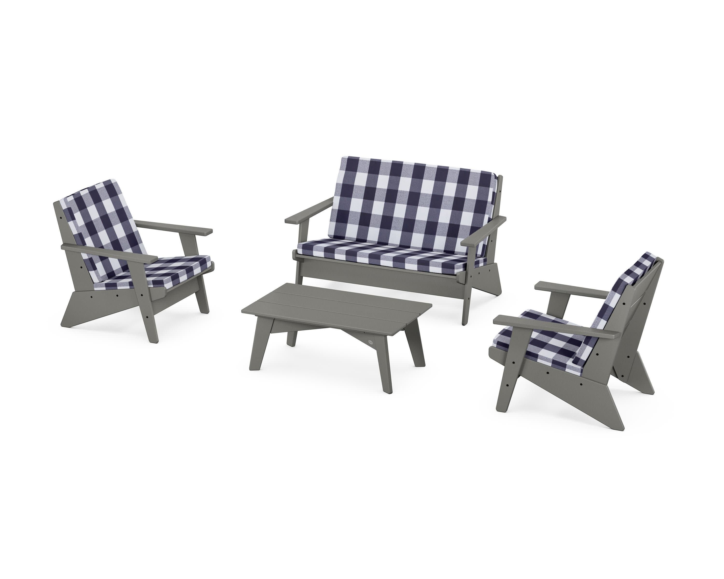 Riviera Modern Lounge 4-Piece Set in Slate Grey / Buffalo Plaid Navy