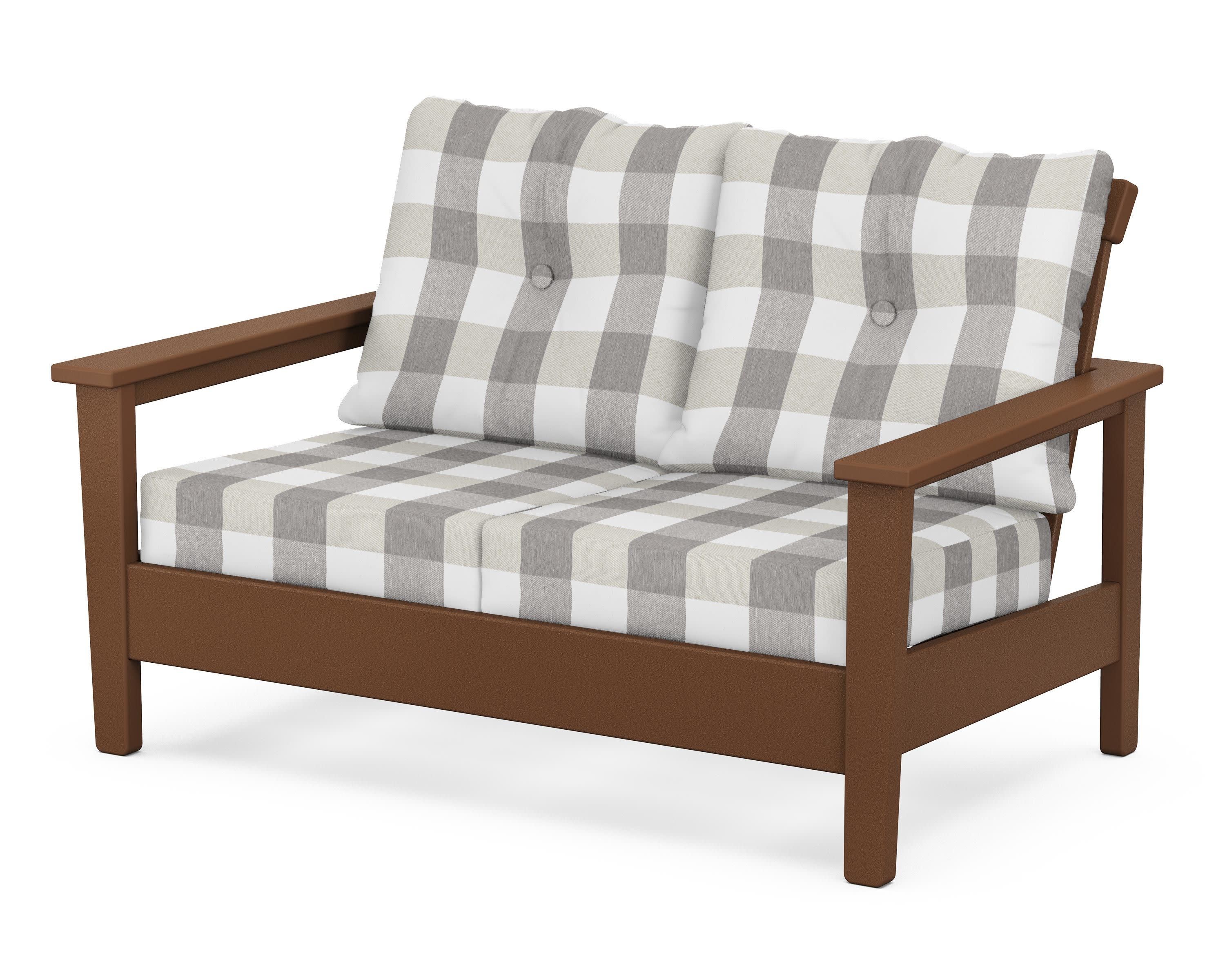 Prescott Deep Seating Loveseat in Teak / Buffalo Plaid Grey Mist