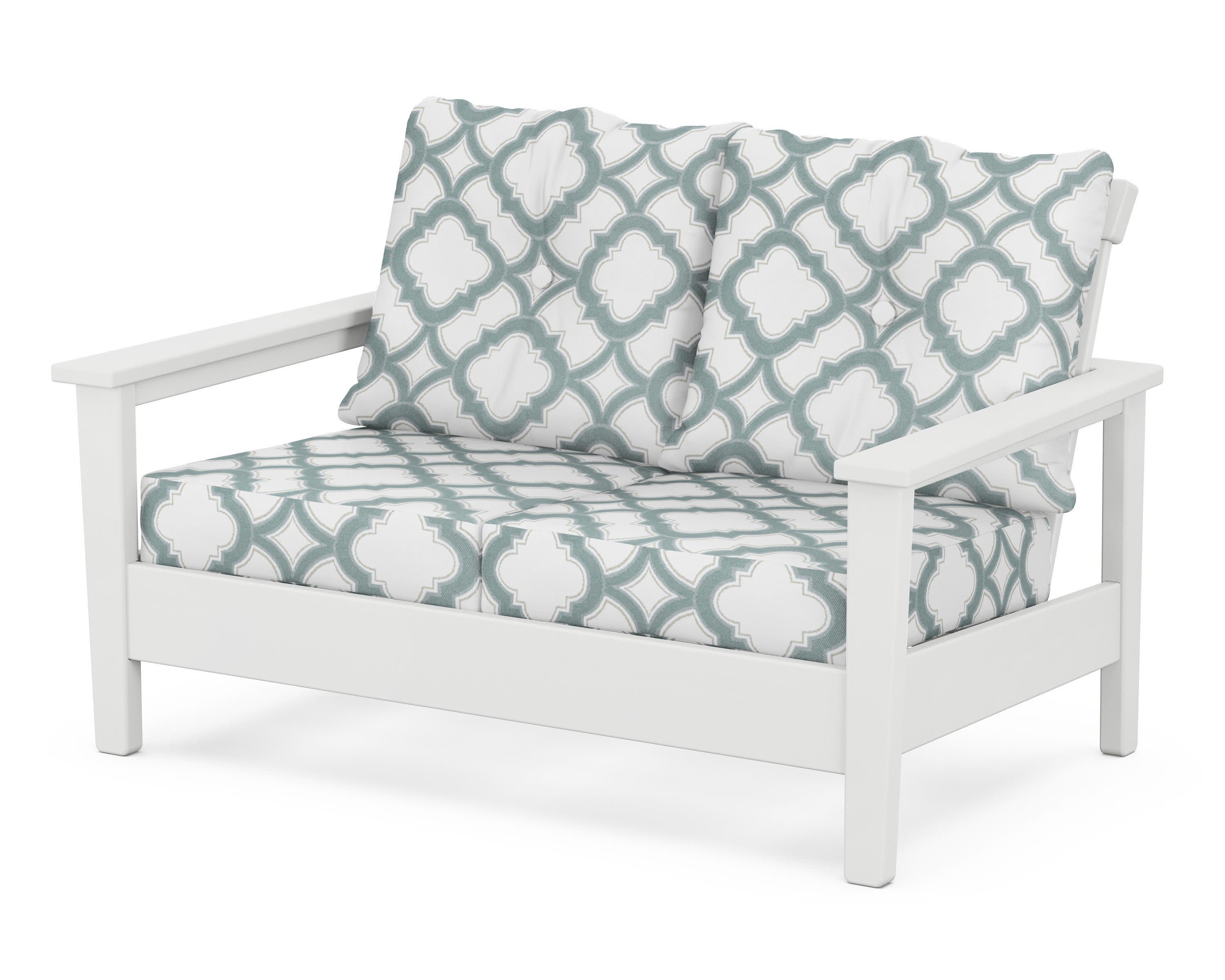 Prescott Deep Seating Loveseat in White / Trellis Glacier Spa