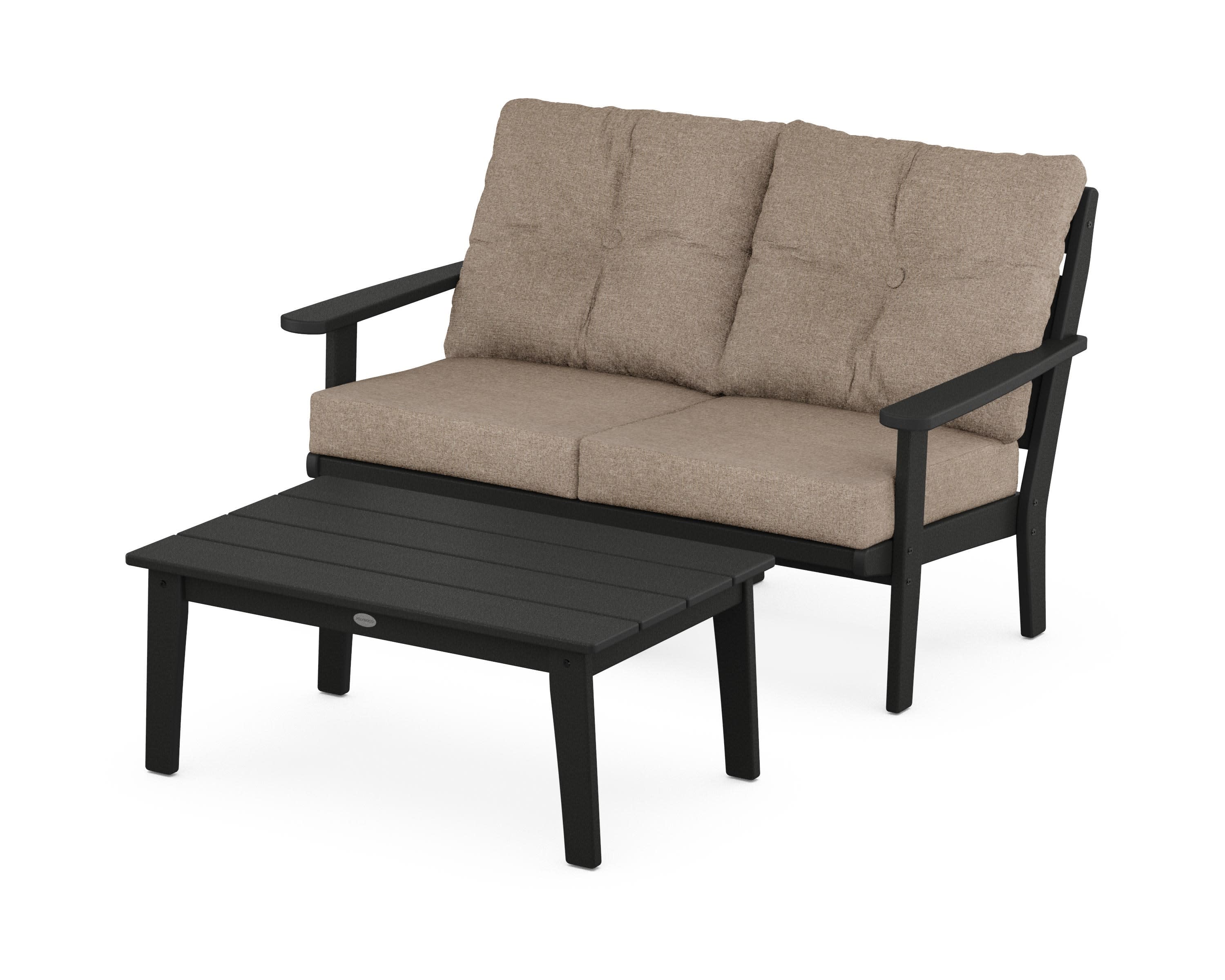 Lakeside 2-Piece Lounge Loveseat Set in Black / Spiced Burlap