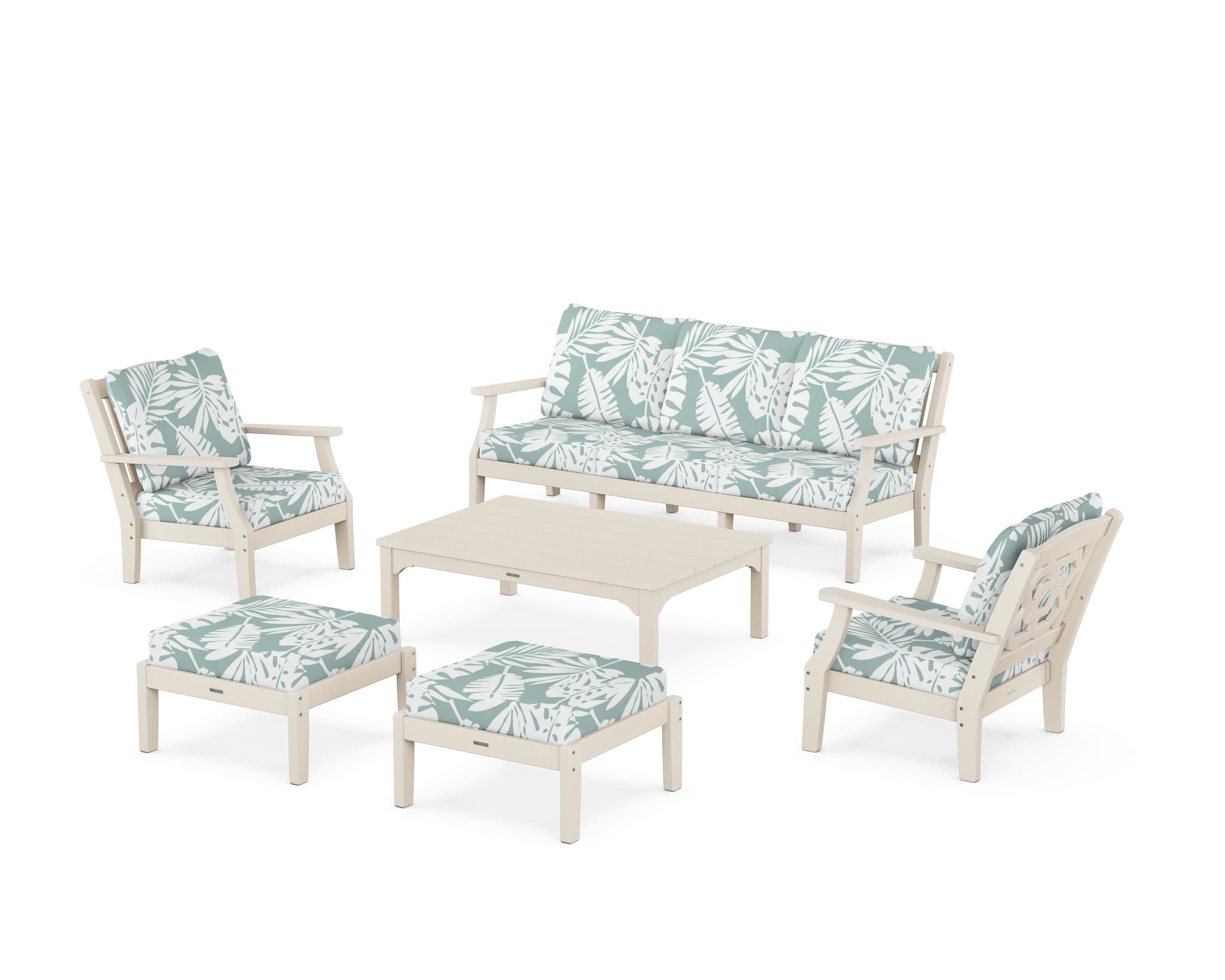 Chinoiserie 6-Piece Lounge Sofa Set in Sand / Leaf Glacier Spa