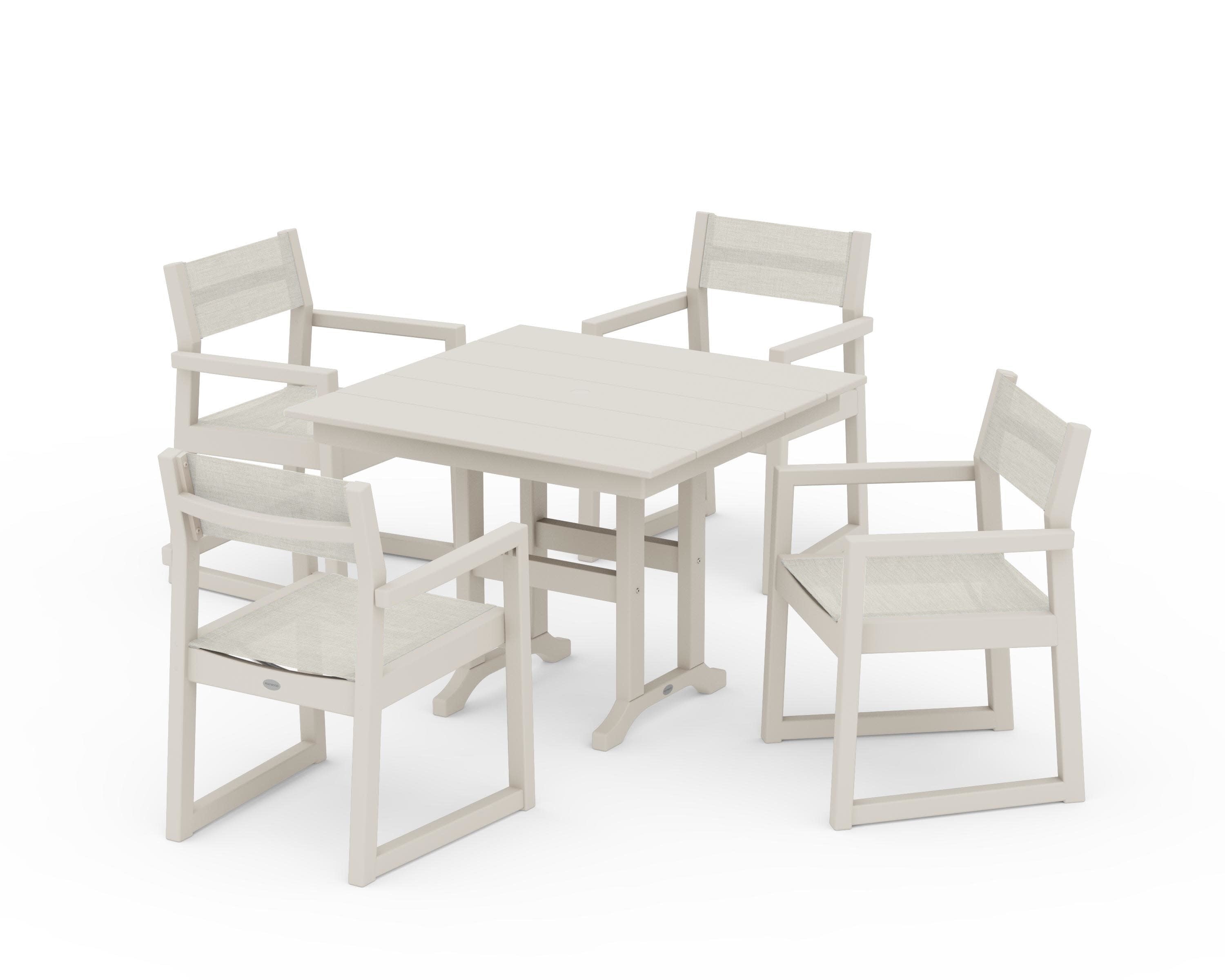 EDGE Sling Arm Chair 5-Piece Farmhouse Dining Set in Sand / Parchment Sling