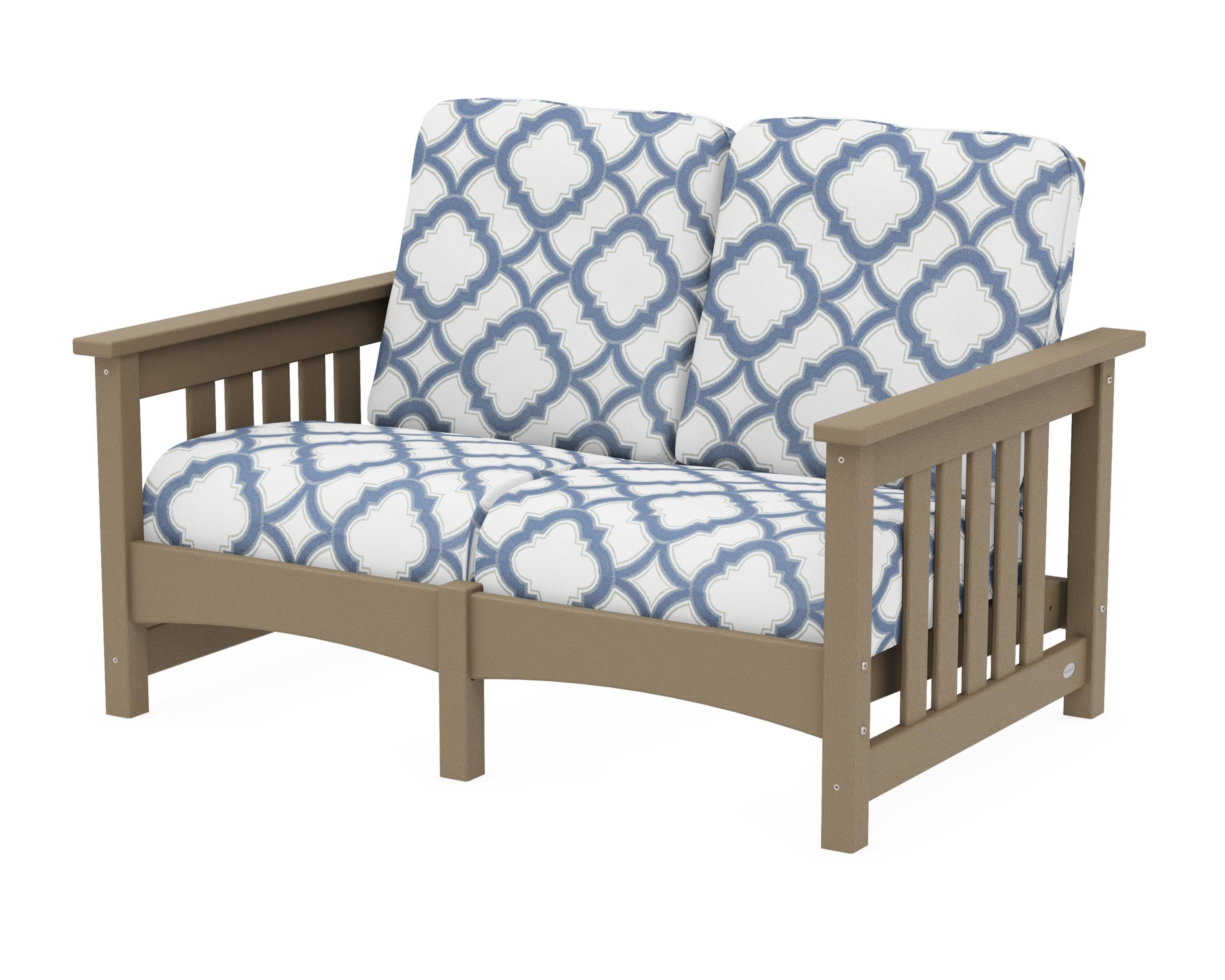 Club Mission Loveseat in Vintage Sahara / Trellis Sky Blue