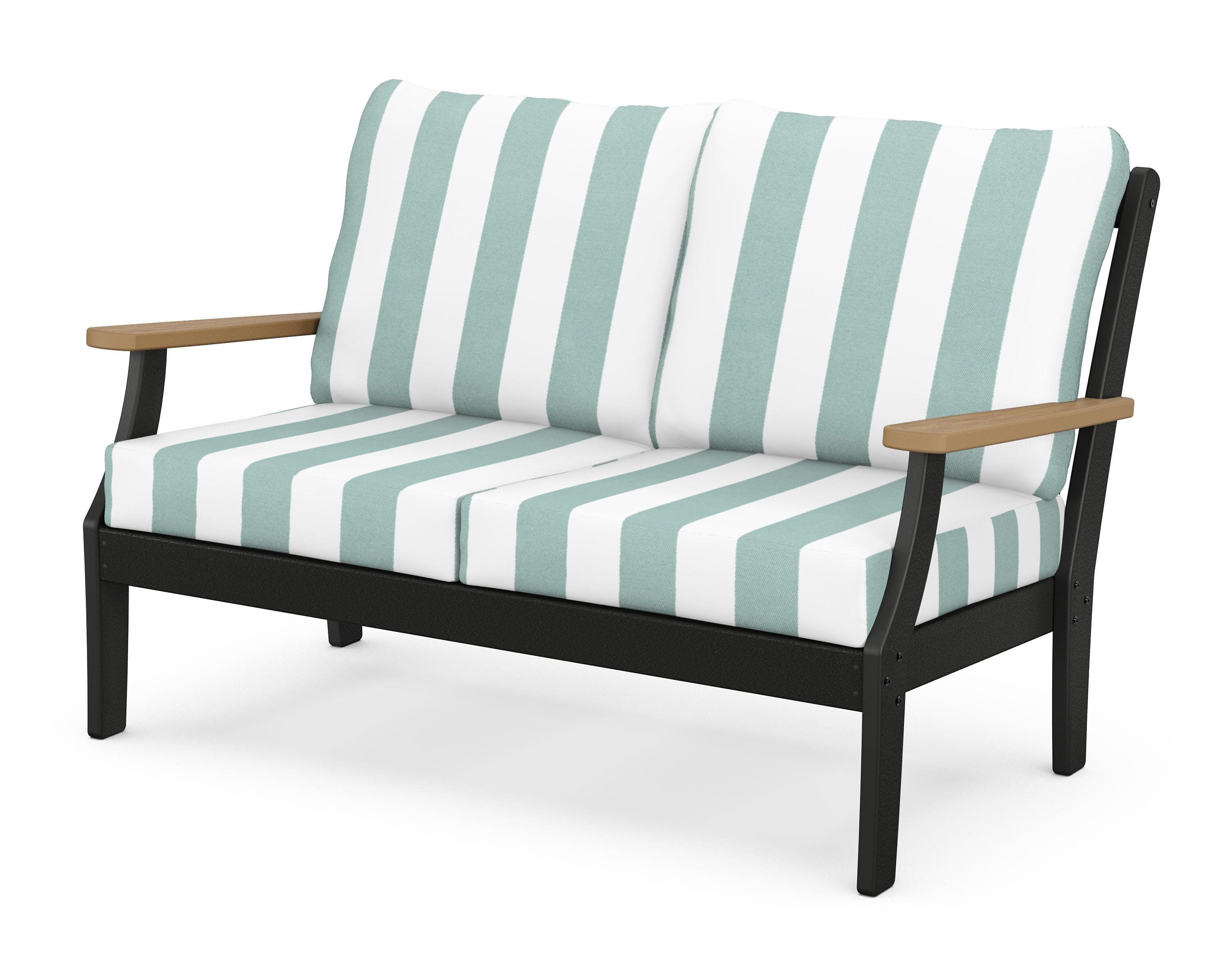 Braxton Deep Seating Loveseat in Black / Natural / Cabana Stripe Glacier Spa