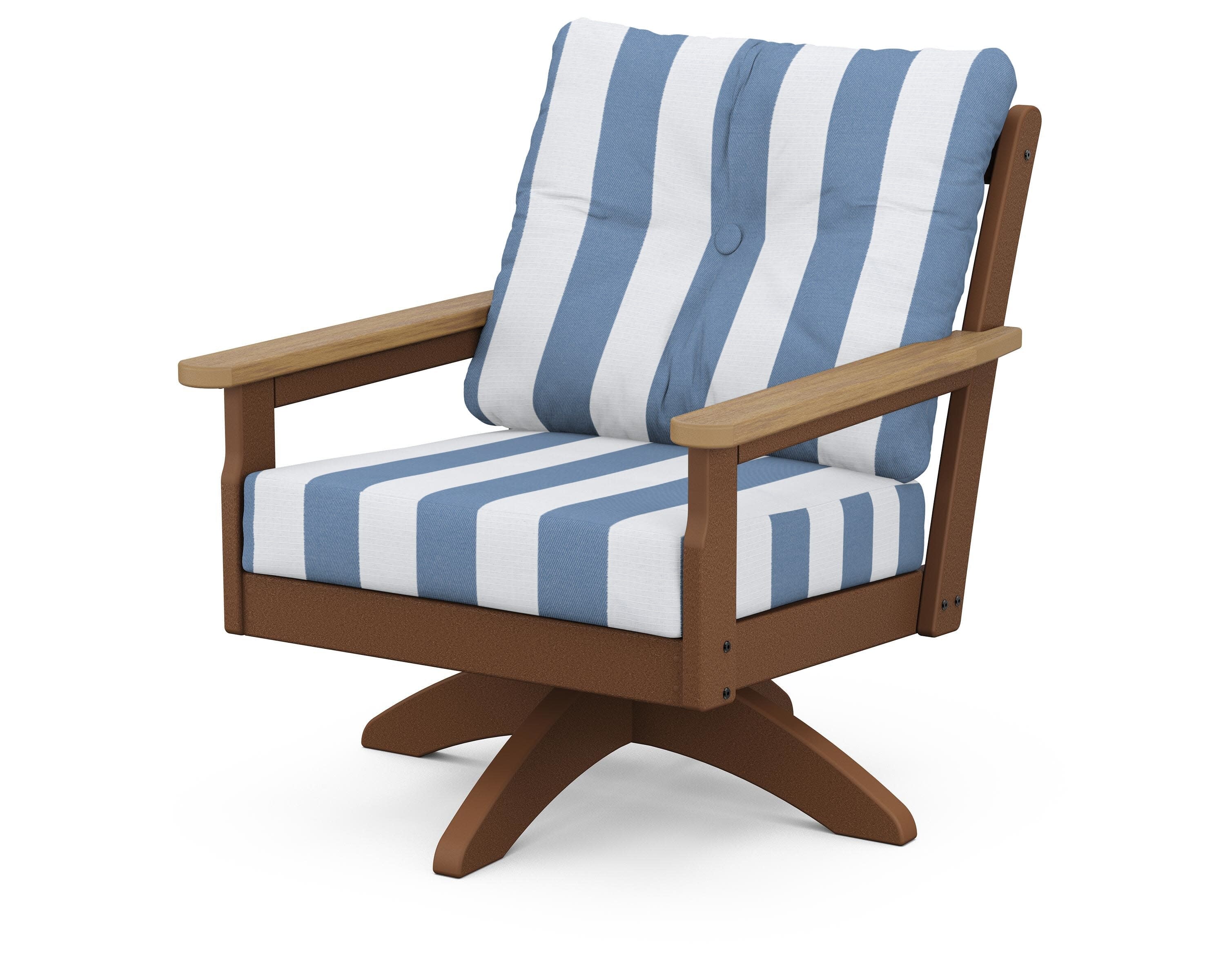 Vineyard Deep Seating Swivel Chair in Teak / Natural / Cabana Stripe Sky Blue