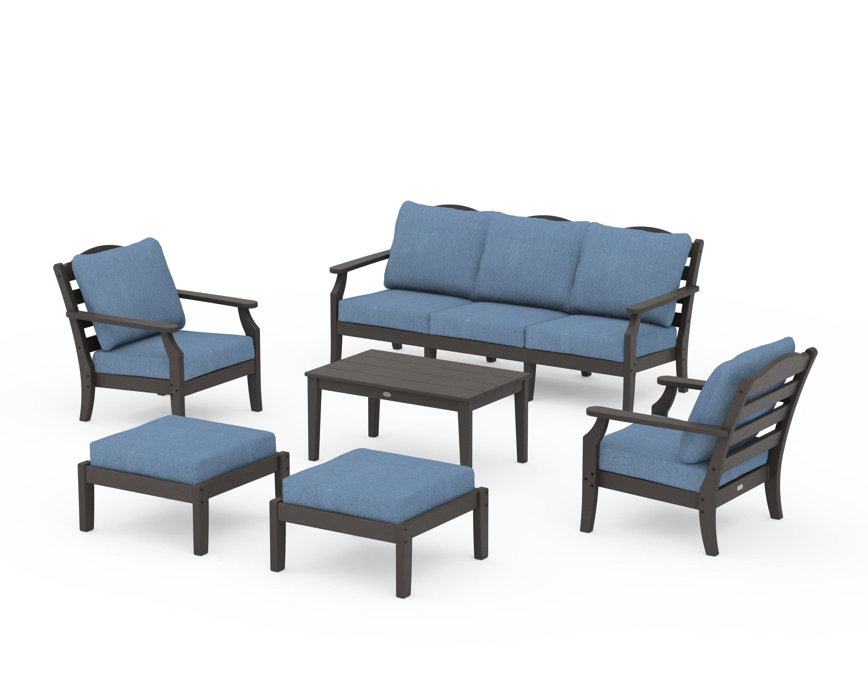 Savannah 6-Piece Lounge Sofa Set in Vintage Coffee / Sky Blue