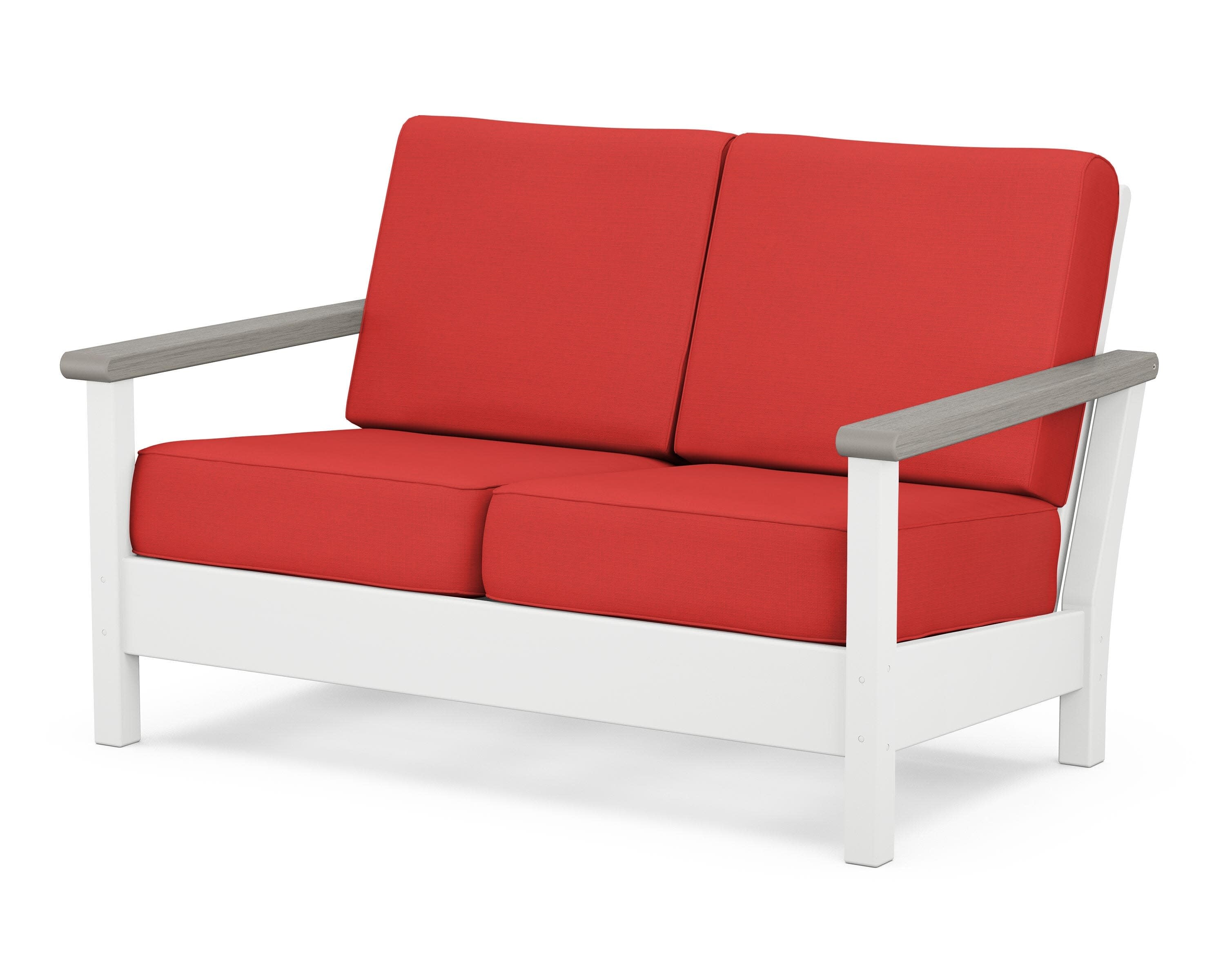 Harbour Deep Seating Loveseat in White / Driftwood / Crimson Linen