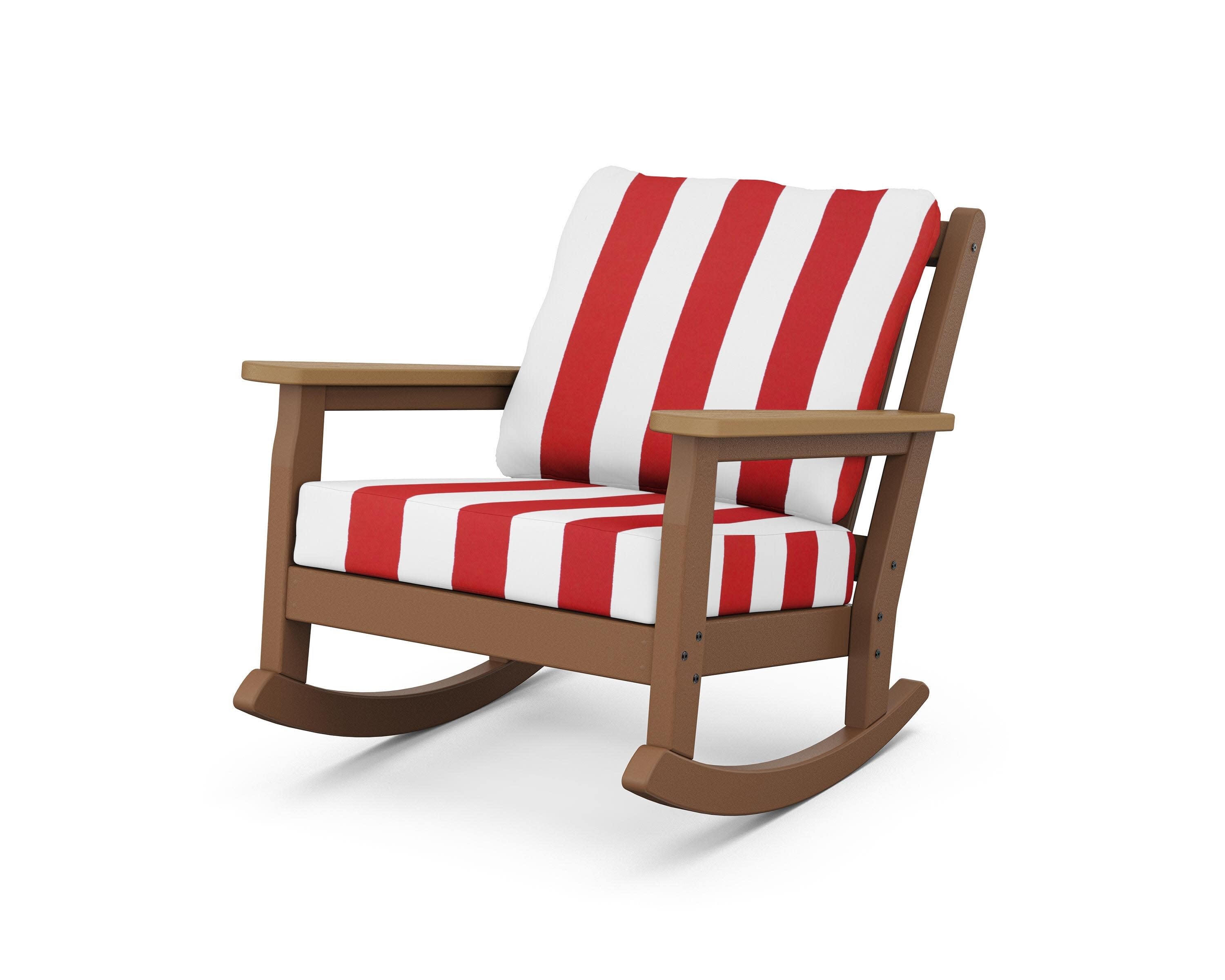 Chippendale Deep Seating Rocking Chair in Teak / Natural / Cabana Stripe Crimson