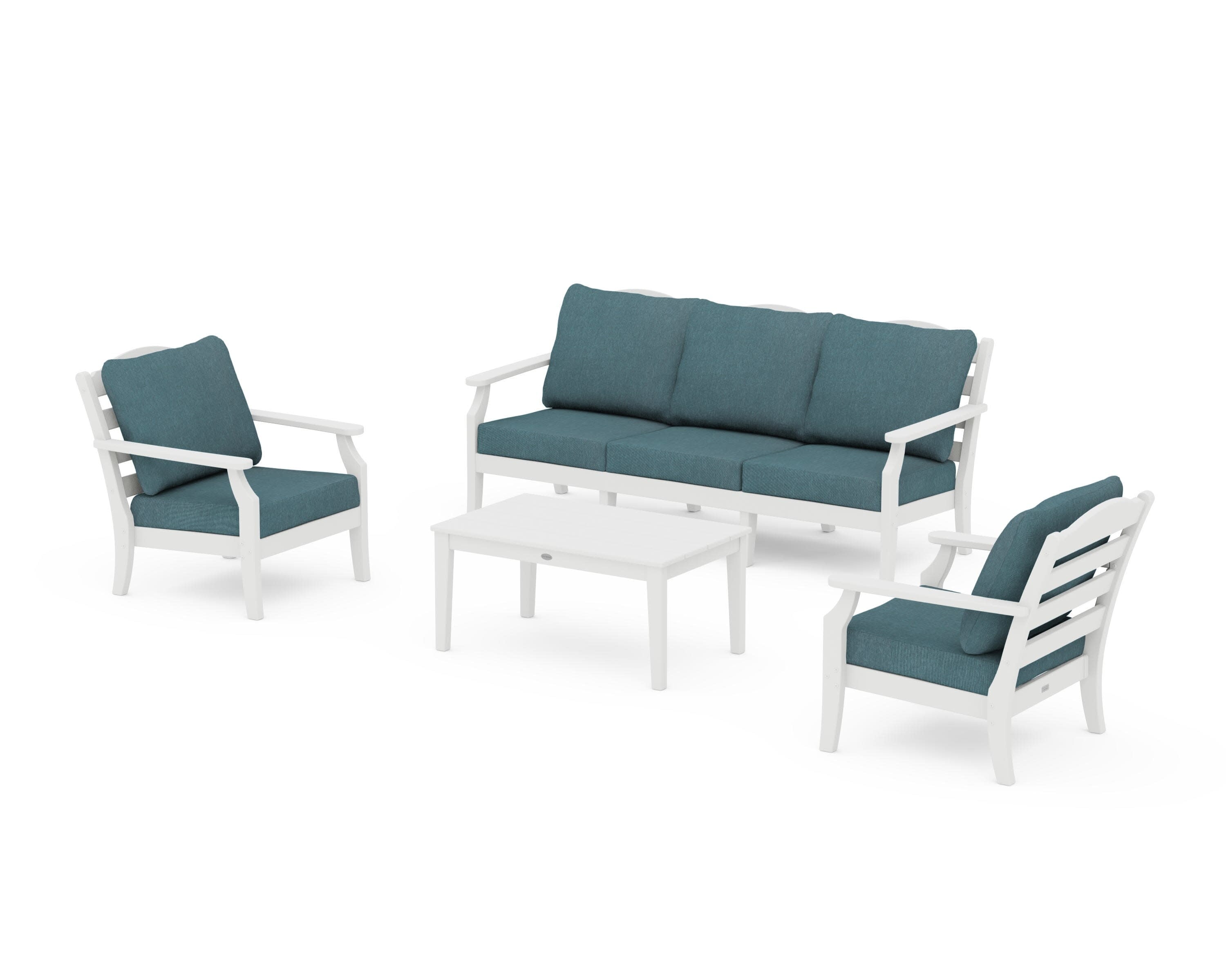 Savannah 4-Piece Deep Seating Set with Sofa in White / Ocean Teal