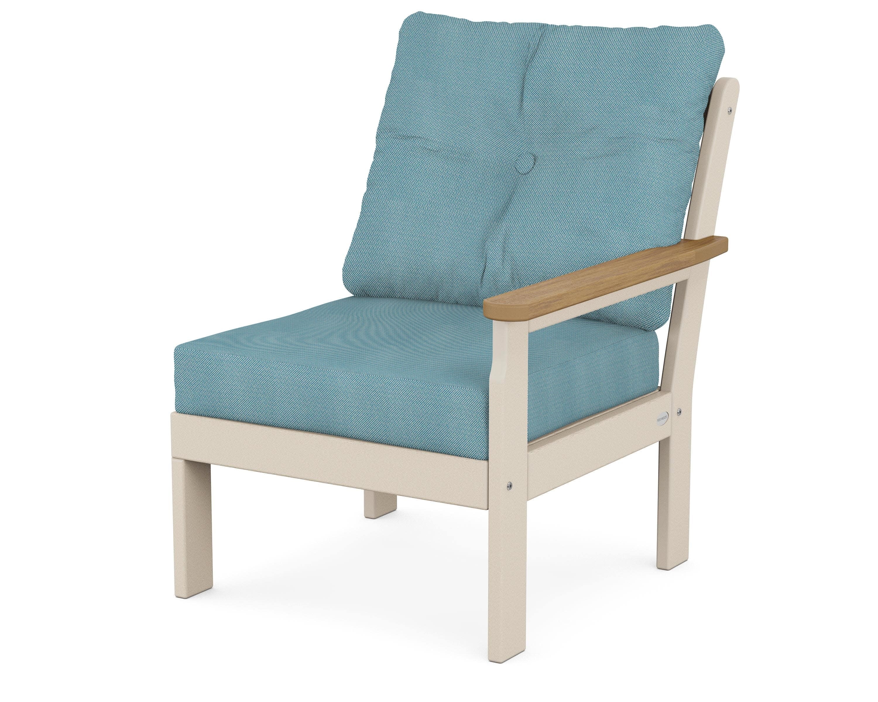 Vineyard Modular Right Arm Chair in Sand / Natural / Lattice Sky Blue