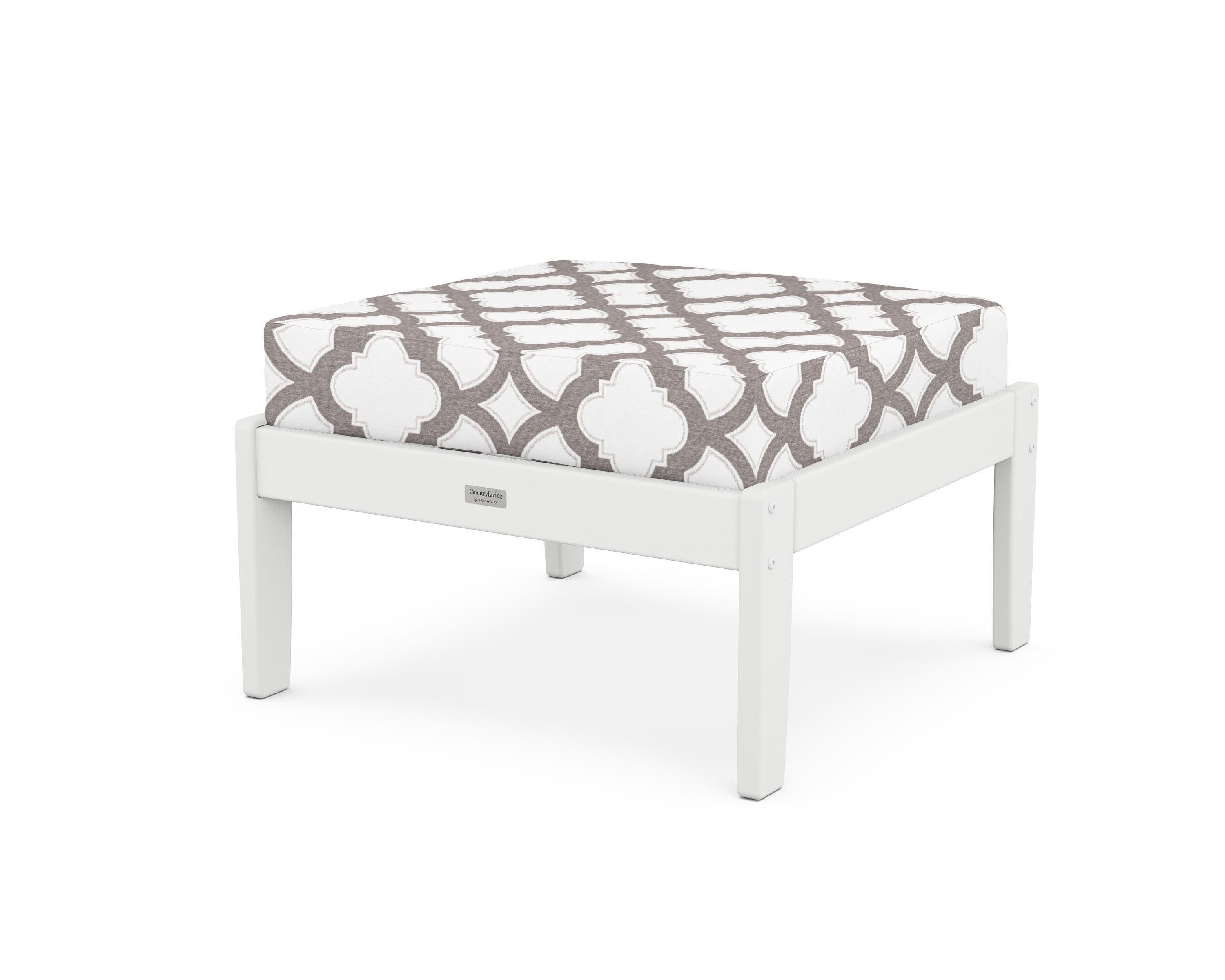 Cottage Deep Seating Ottoman in White / Trellis Grey Mist