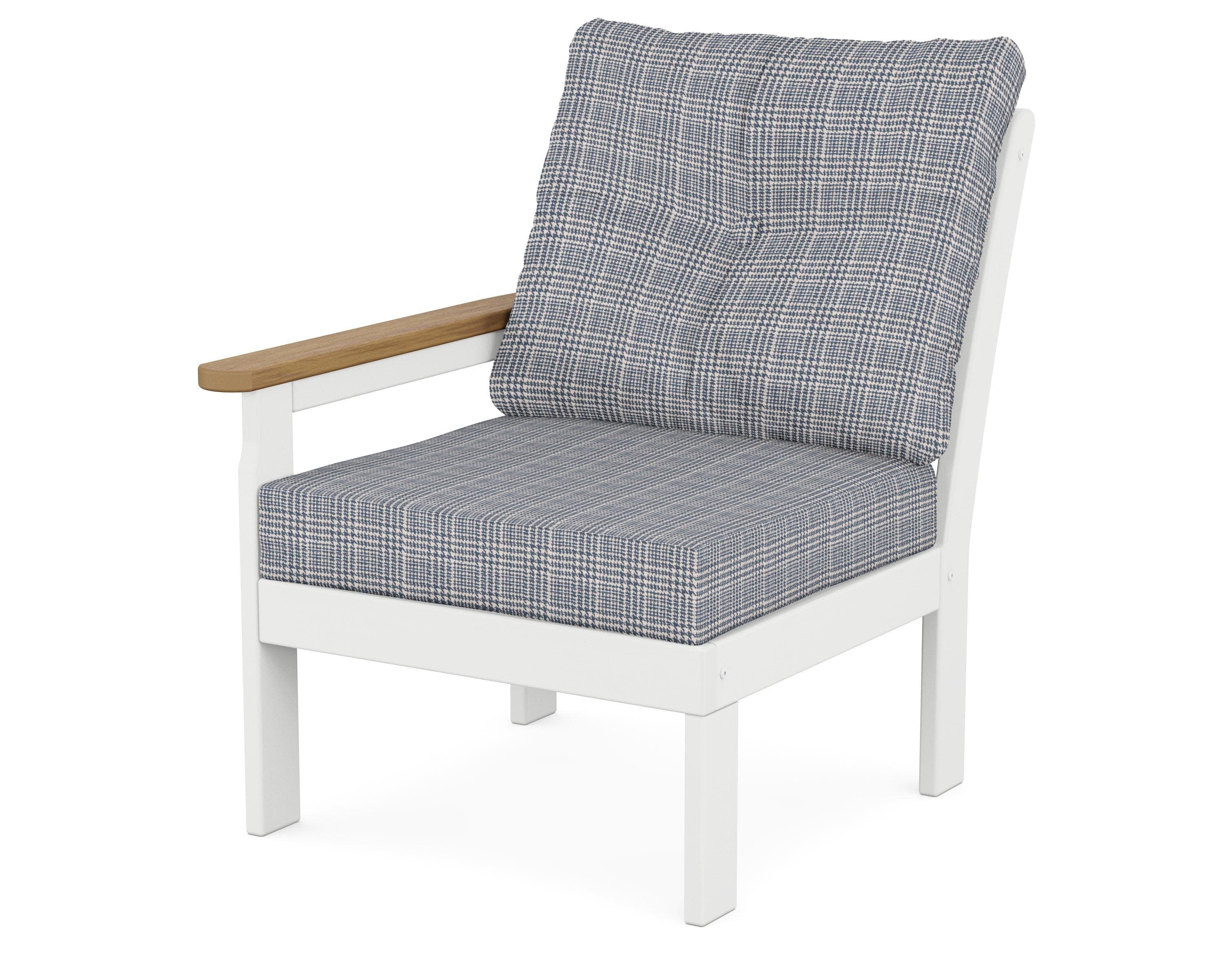 Vineyard Modular Left Arm Chair in White / Natural / Houndstooth Sky Blue