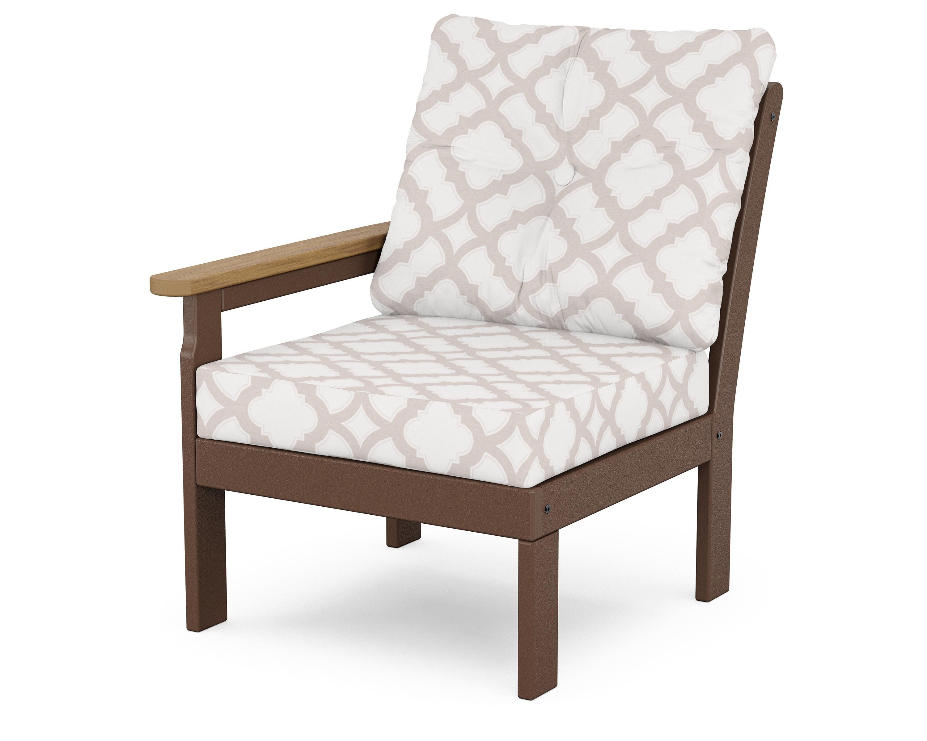 Vineyard Modular Left Arm Chair in Mahogany / Natural / Trellis Dune Burlap