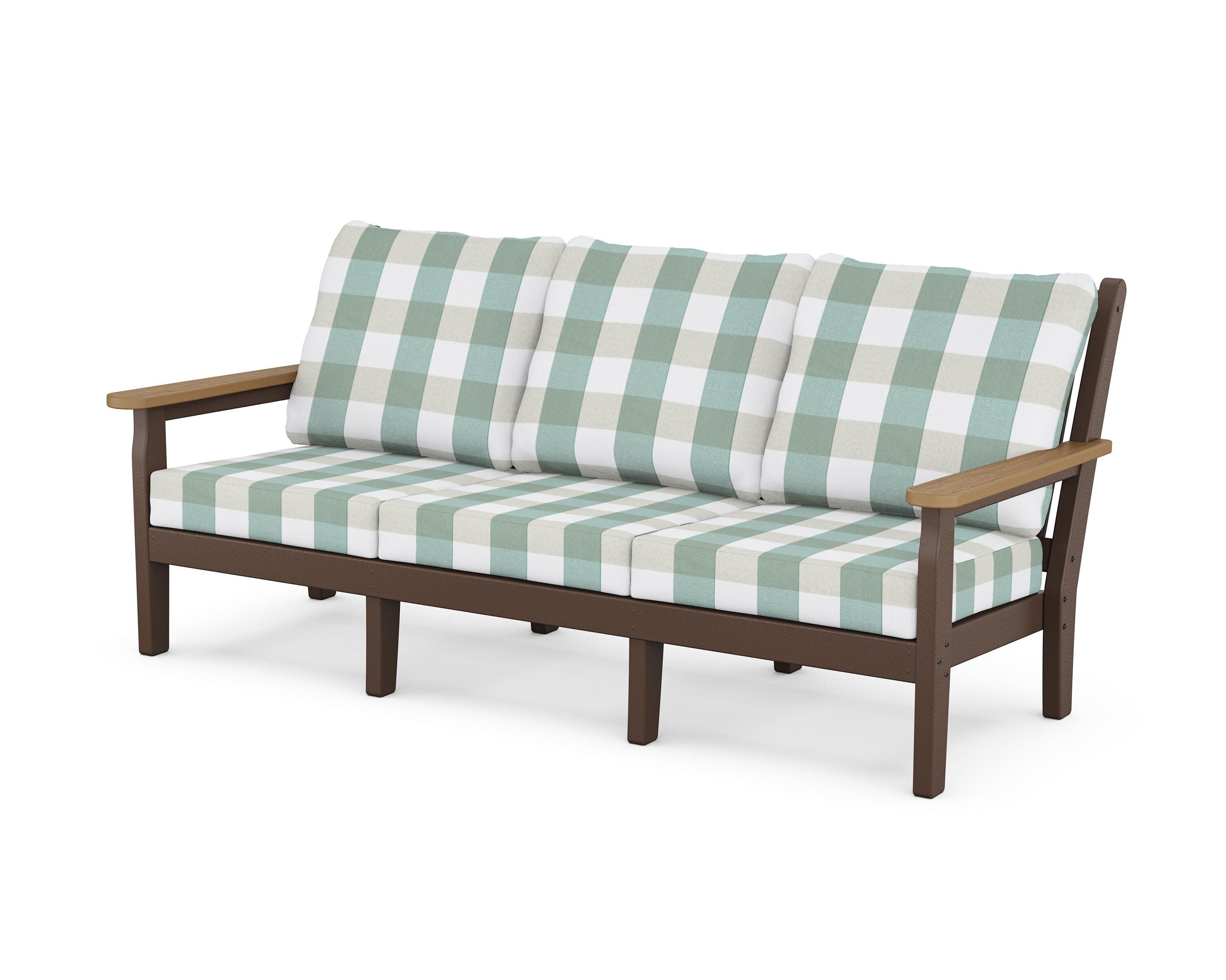 Chippendale Deep Seating Sofa in Mahogany / Natural / Buffalo Plaid Glacier Spa