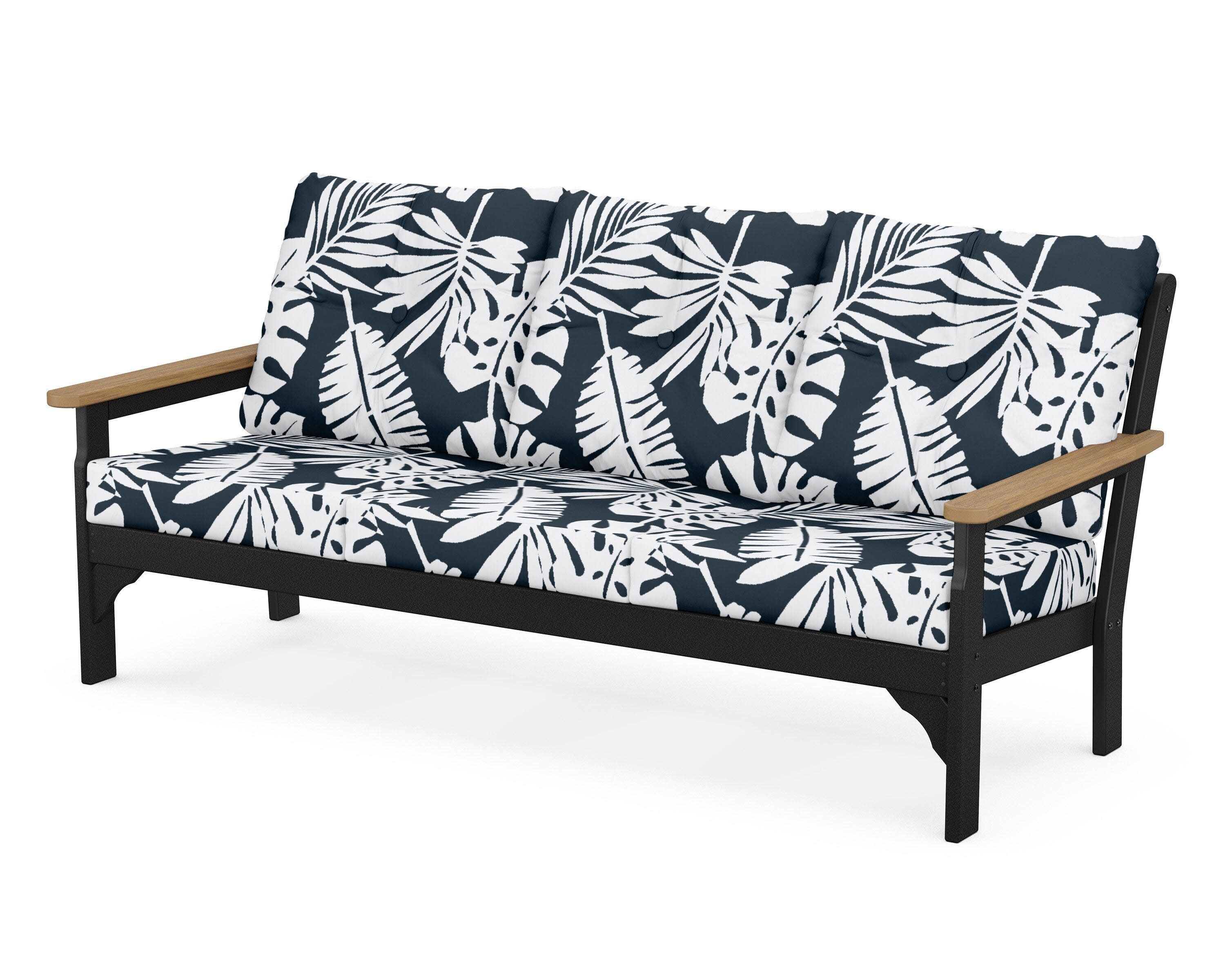 Vineyard Deep Seating Sofa in Black / Natural / Leaf Marine Indigo