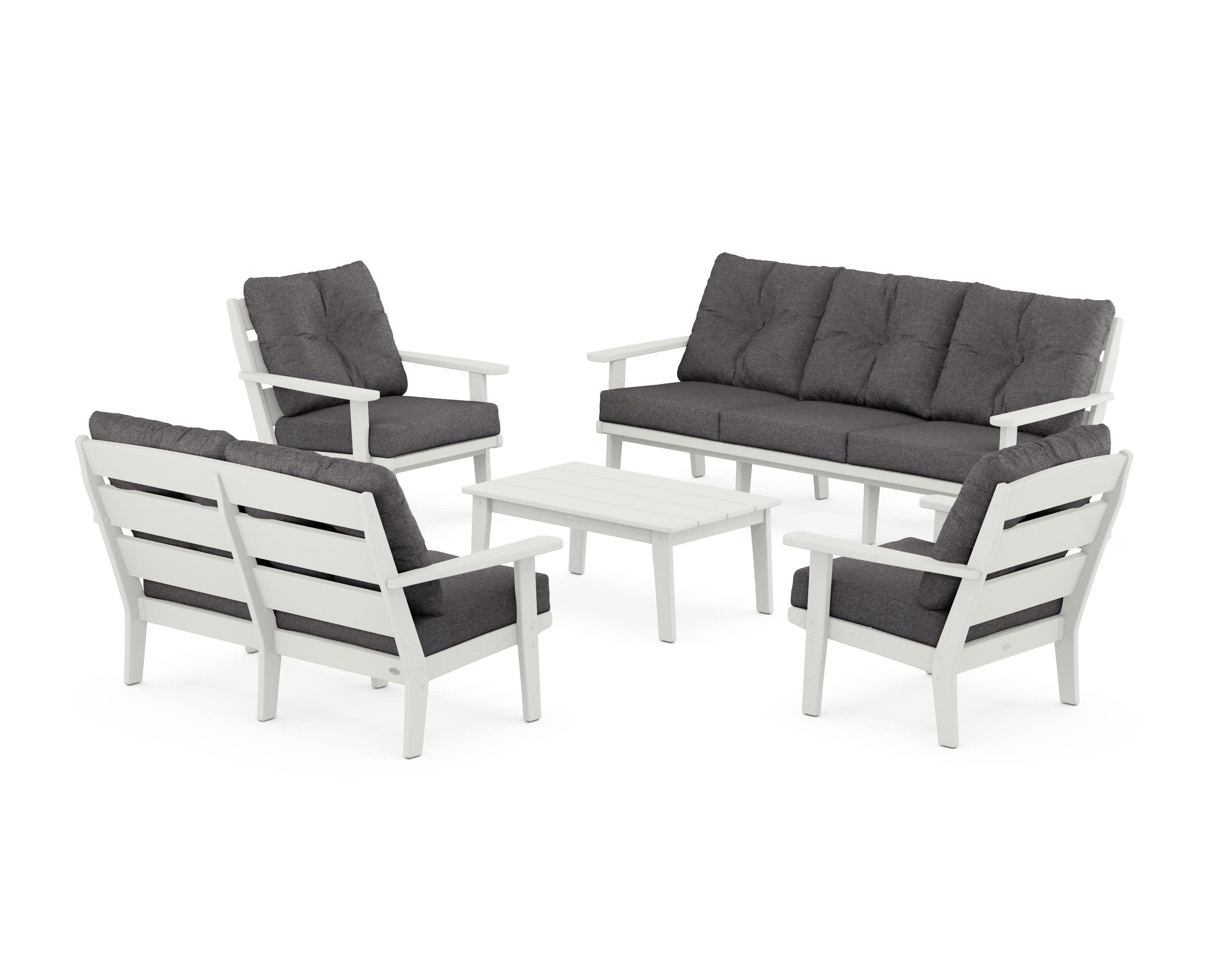 Lakeside 5-Piece Lounge Sofa Set in Vintage White / Ash Charcoal