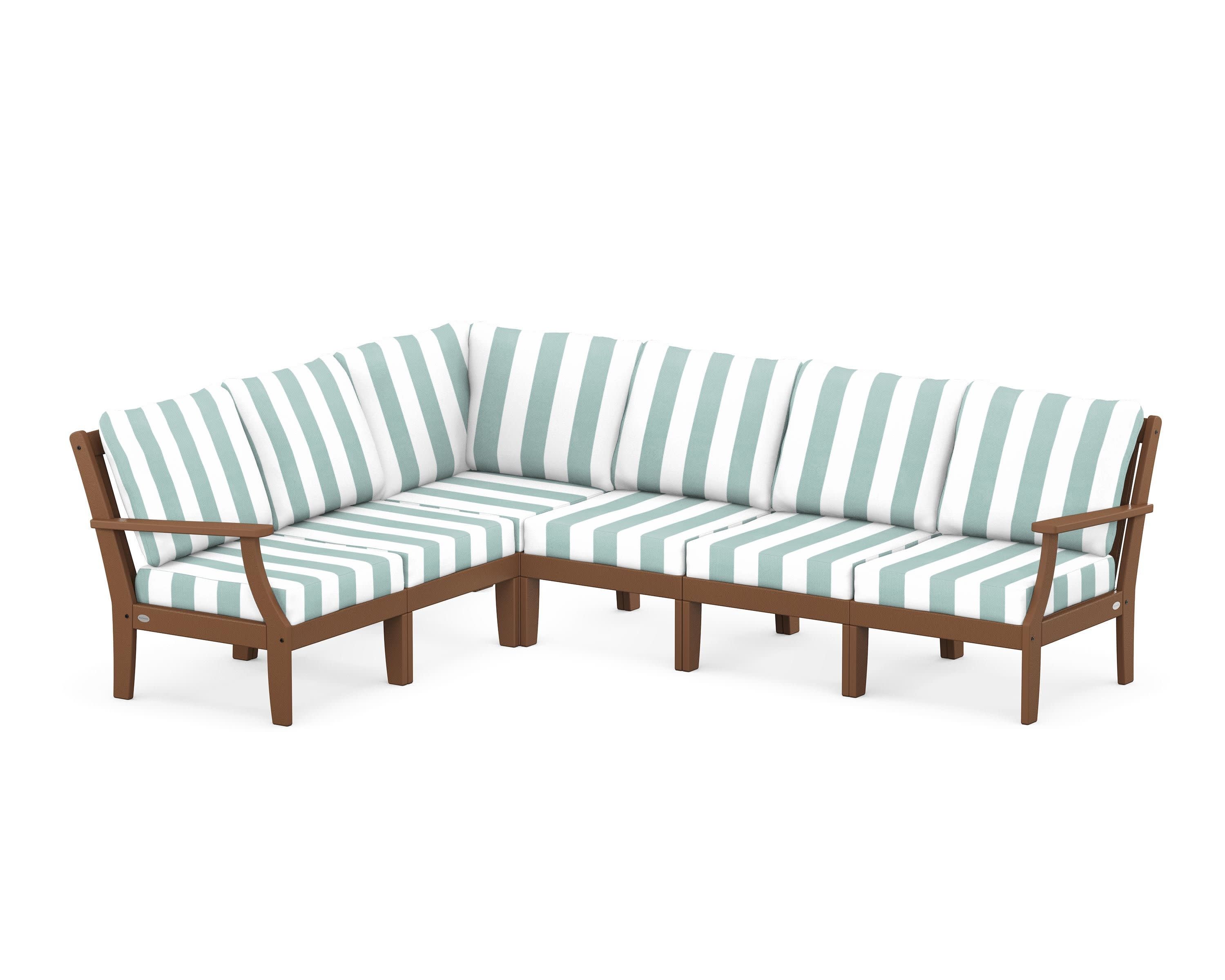 Braxton Modular 6-Piece Deep Seating Set in Teak / Cabana Stripe Glacier Spa