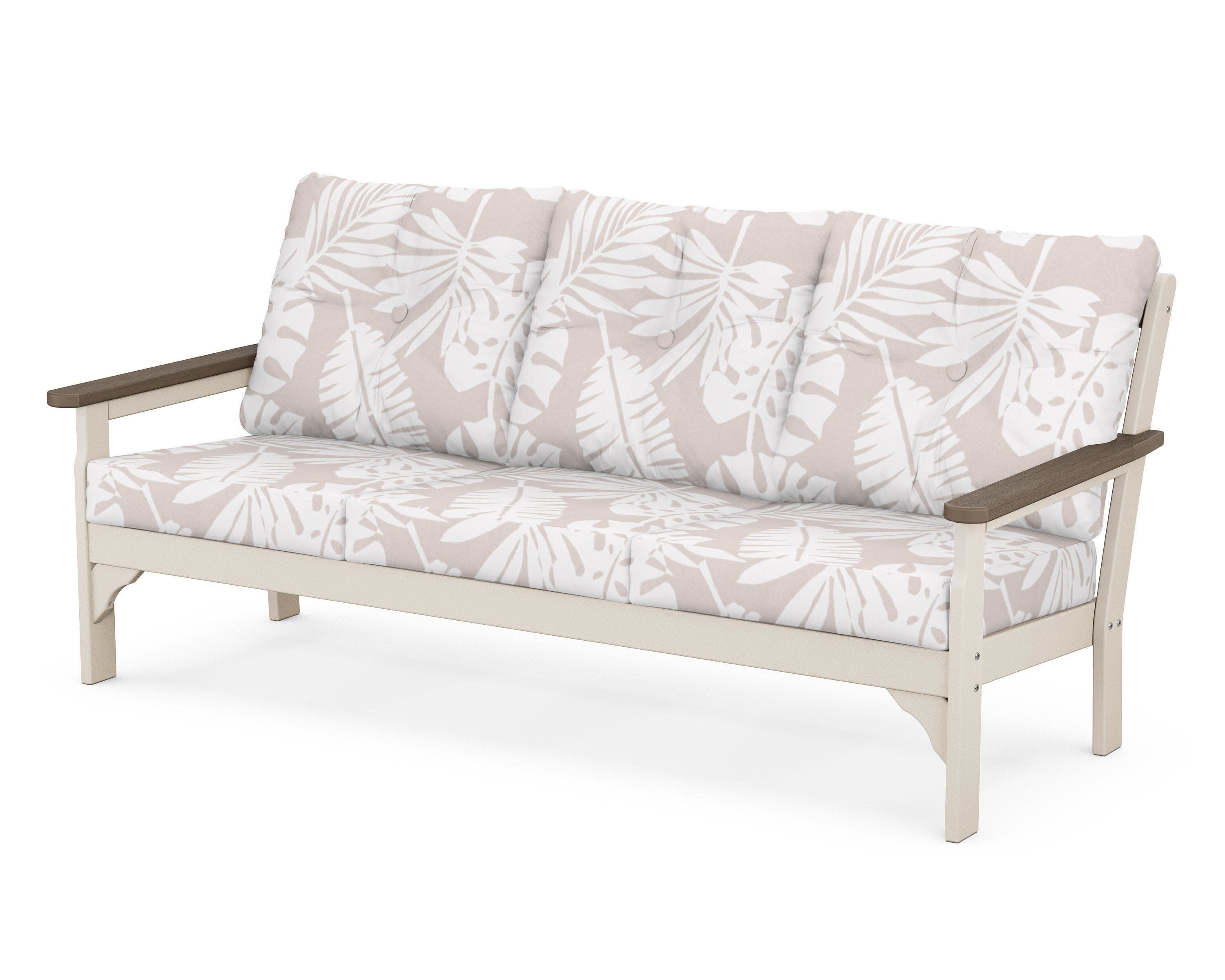 Vineyard Deep Seating Sofa in Sand / Kona / Leaf Dune Burlap