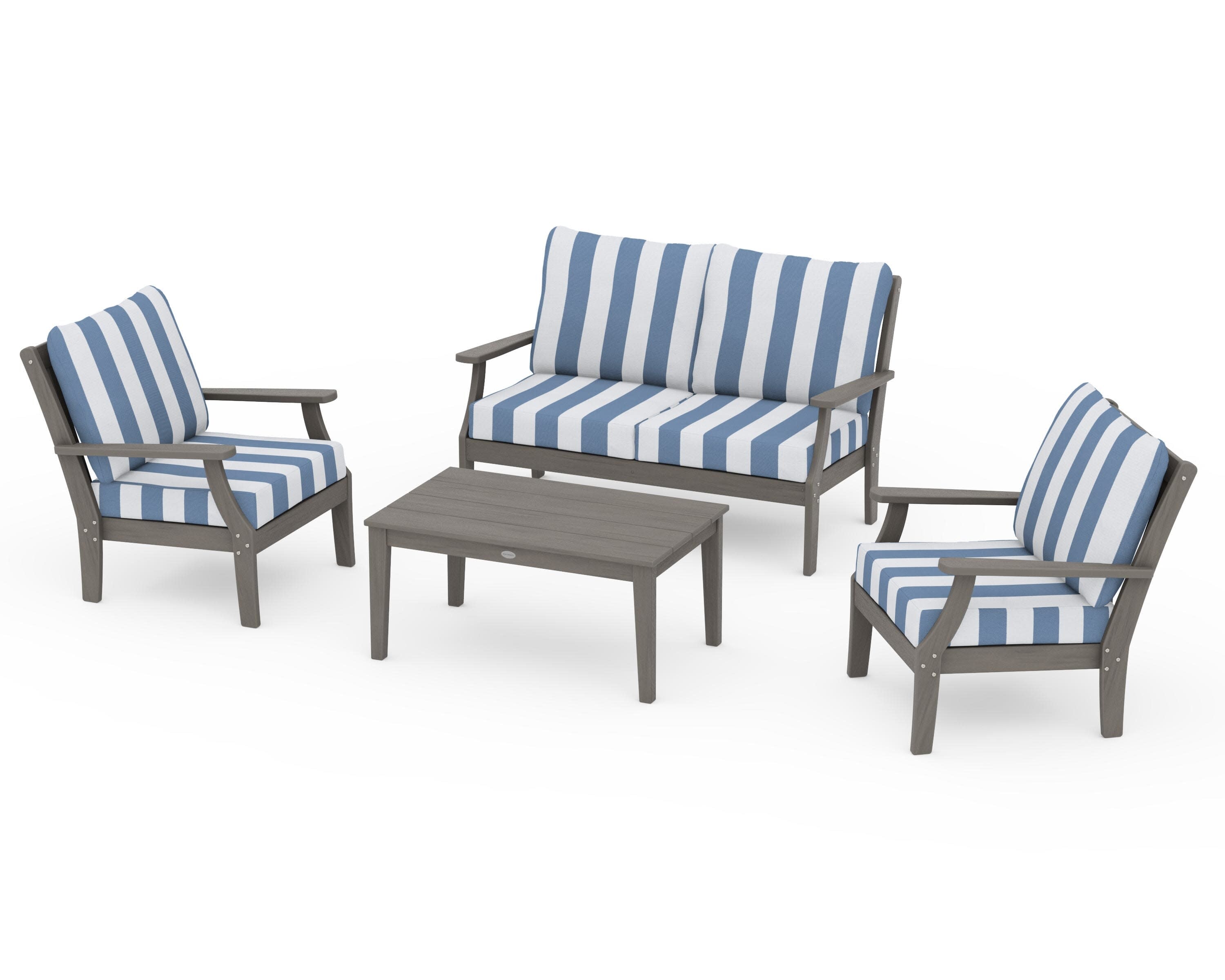 Braxton 4-Piece Deep Seating Chair Set in Driftwood / Cabana Stripe Sky Blue