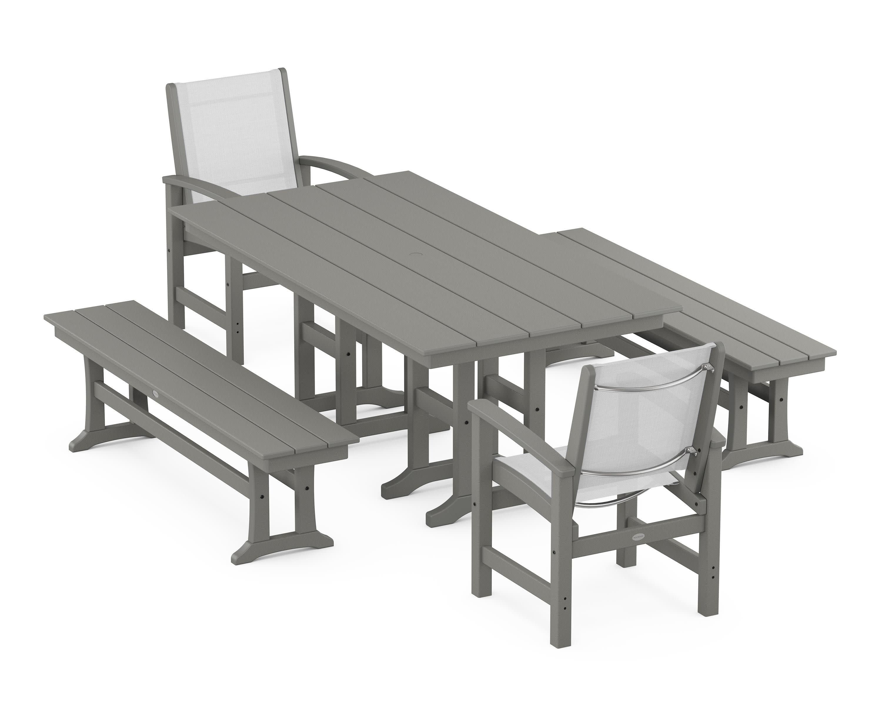 Coastal 5-Piece Farmhouse Dining Set in Slate Grey / White Sling