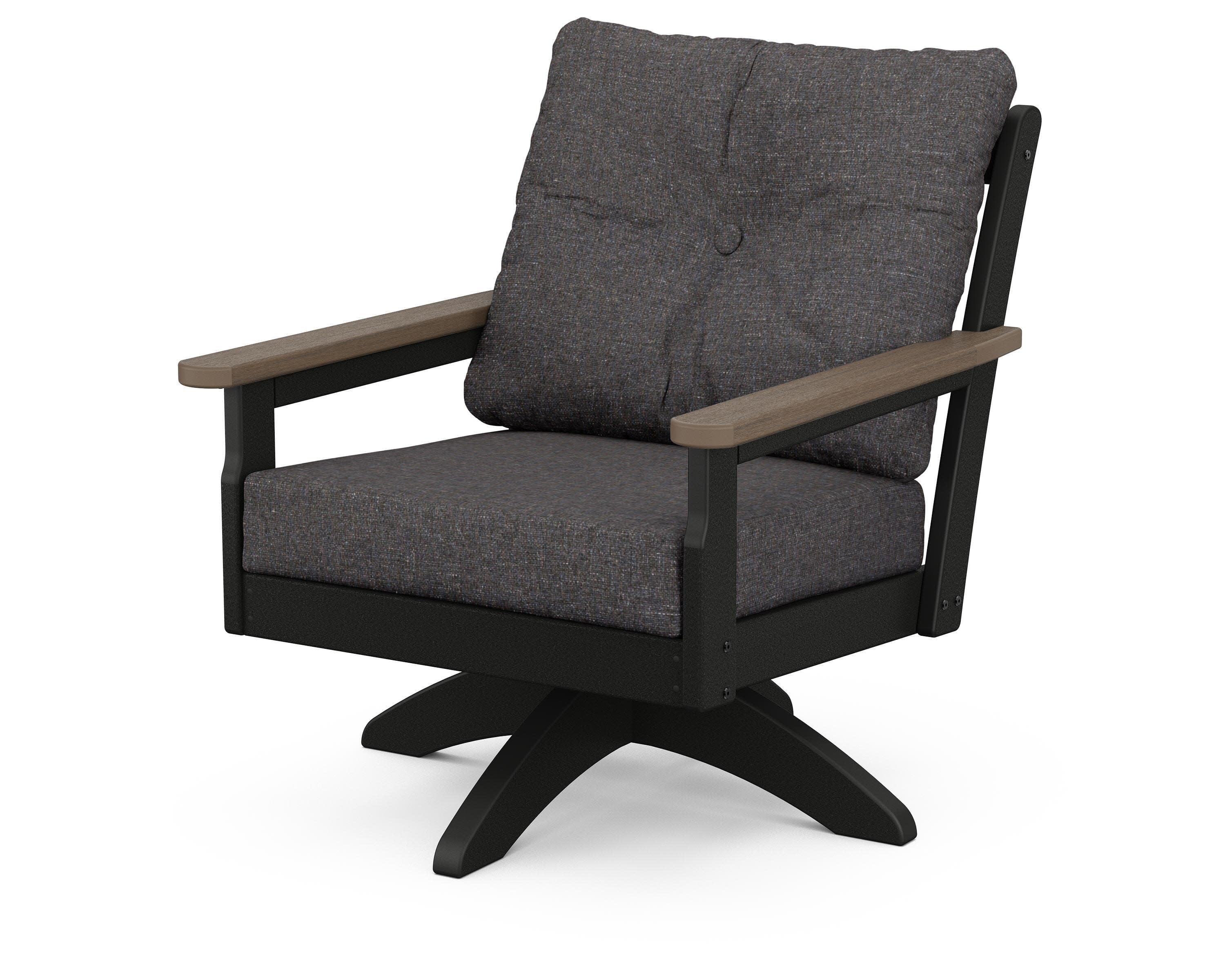 Vineyard Deep Seating Swivel Chair in Black / Kona / Ash Charcoal